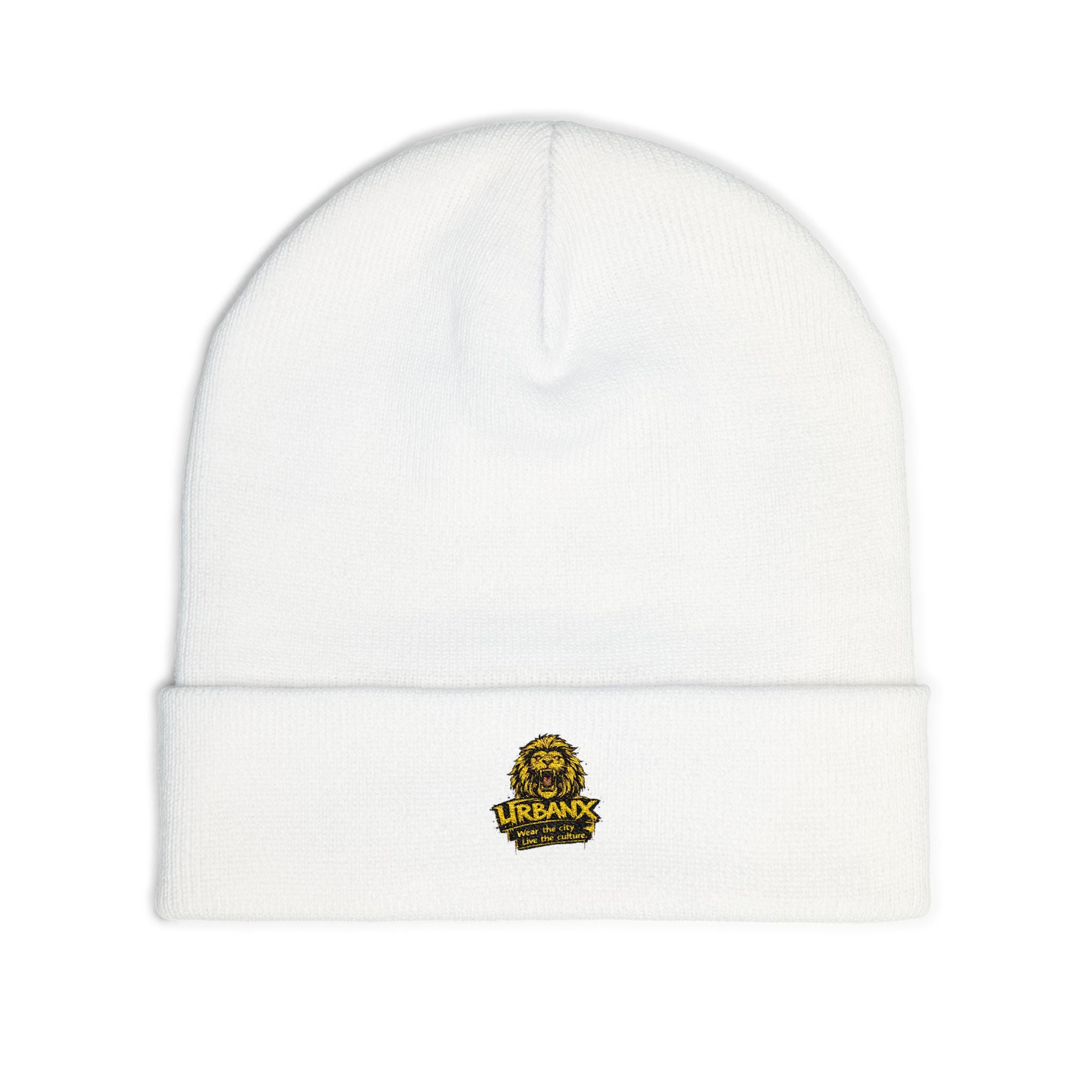 Urbanyx Embroidered Lion Crest Knit Beanie — Urban Vintage Logo Winter Hat