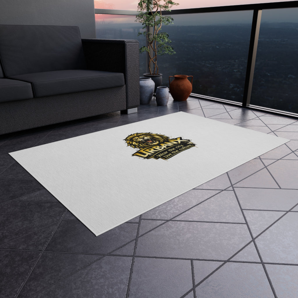 Urbanyx Lion Logo Outdoor Rug — Durable Patio & Doormat with “Wear the city. Live the culture.”