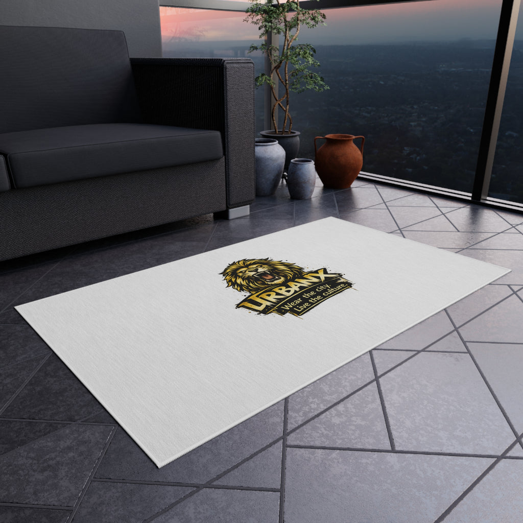 Urbanyx Lion Logo Outdoor Rug — Durable Patio & Doormat with “Wear the city. Live the culture.”