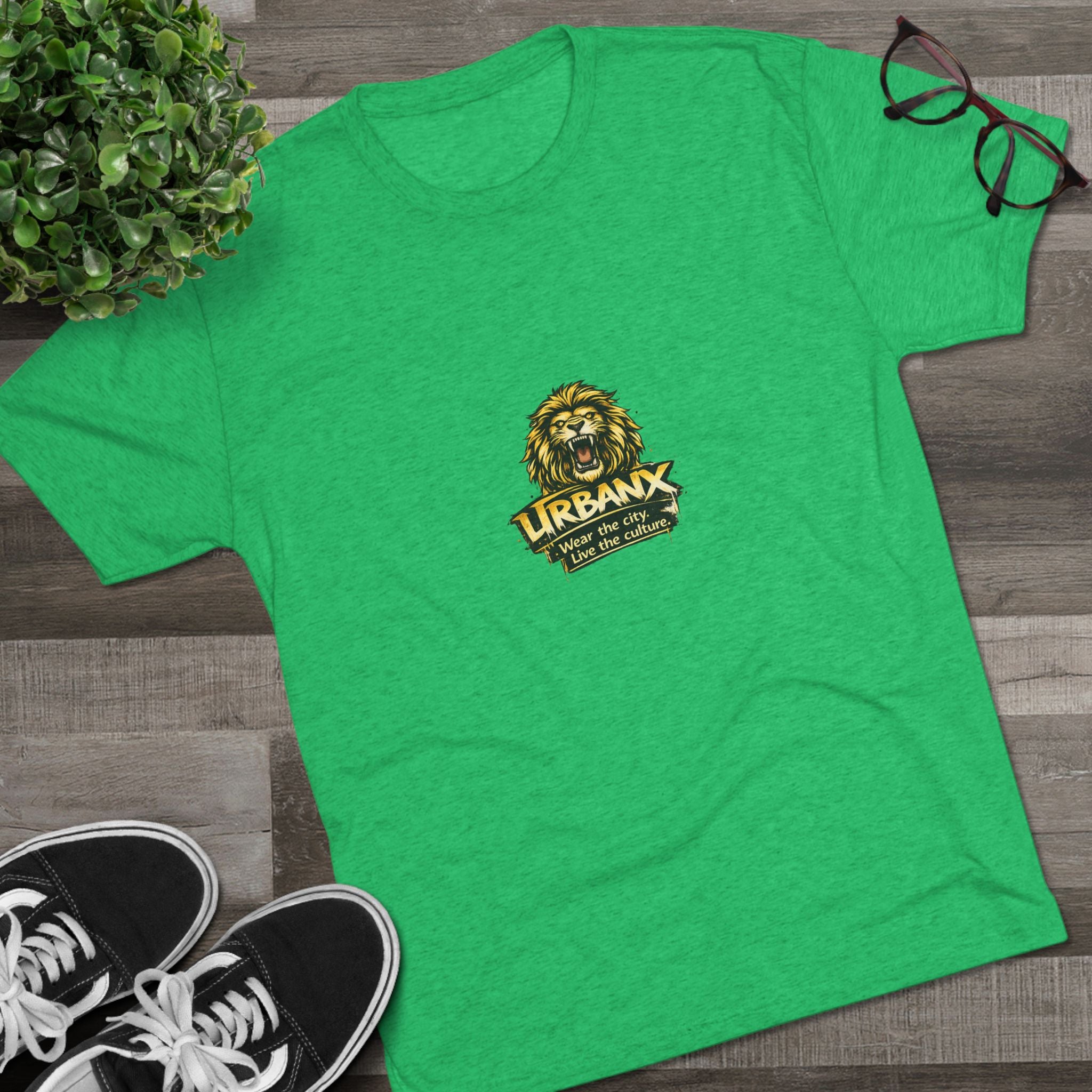 UrbanyX Lion Emblem Tee — "URBANX" Vintage Lion Logo Crew Shirt