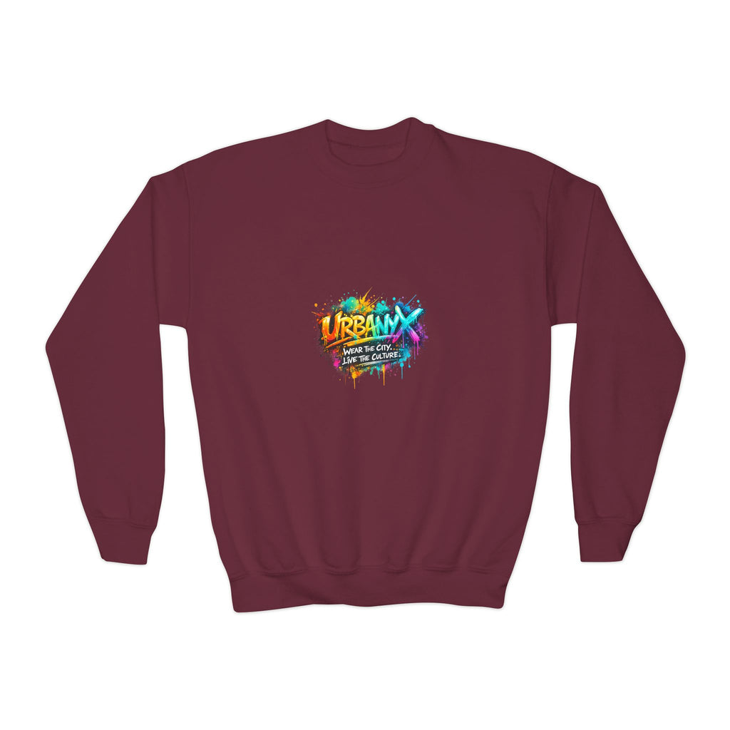 Urbanyx Youth Crewneck Sweatshirt - Colorful Urban Graffiti Logo Crew