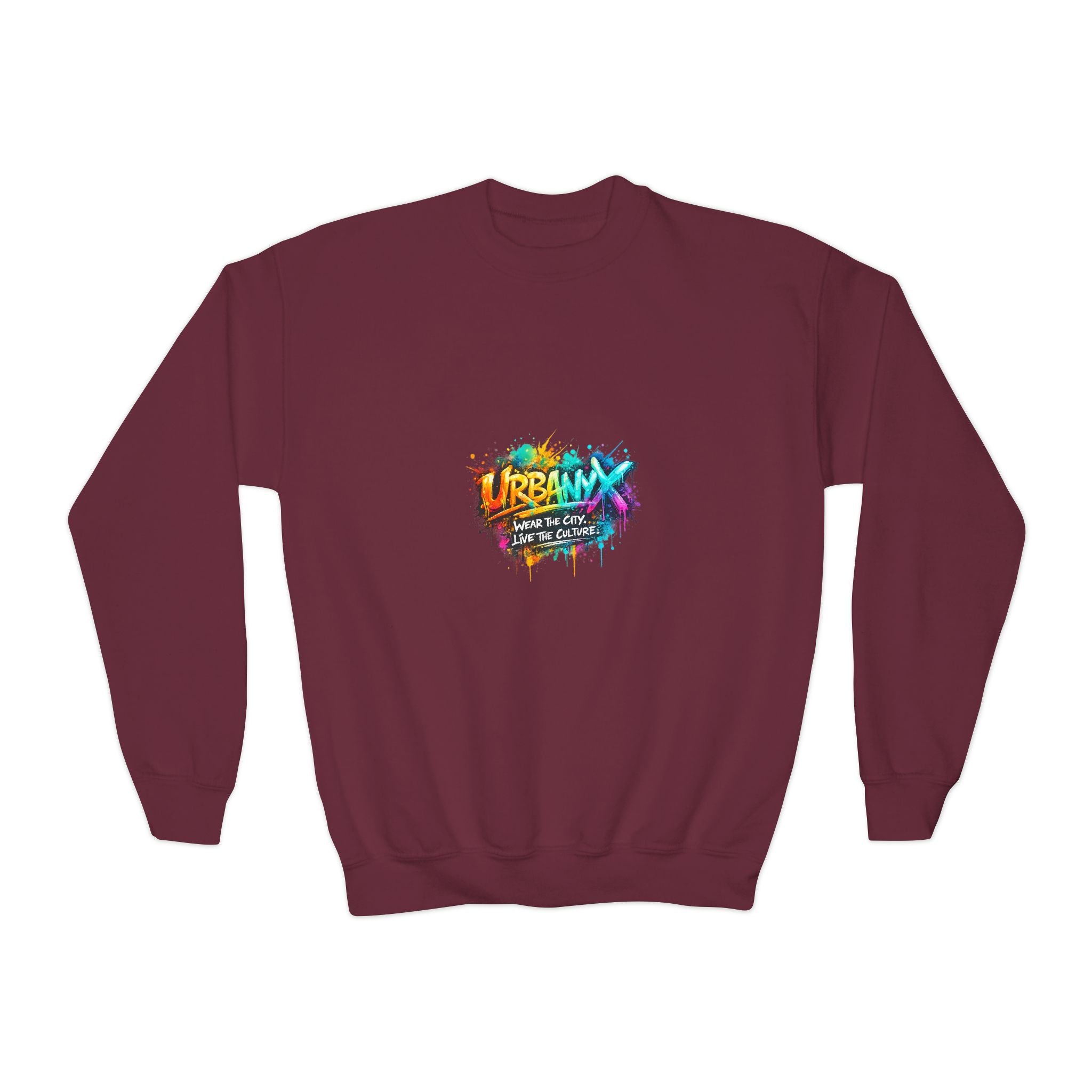 Urbanyx Youth Crewneck Sweatshirt - Colorful Urban Graffiti Logo Crew