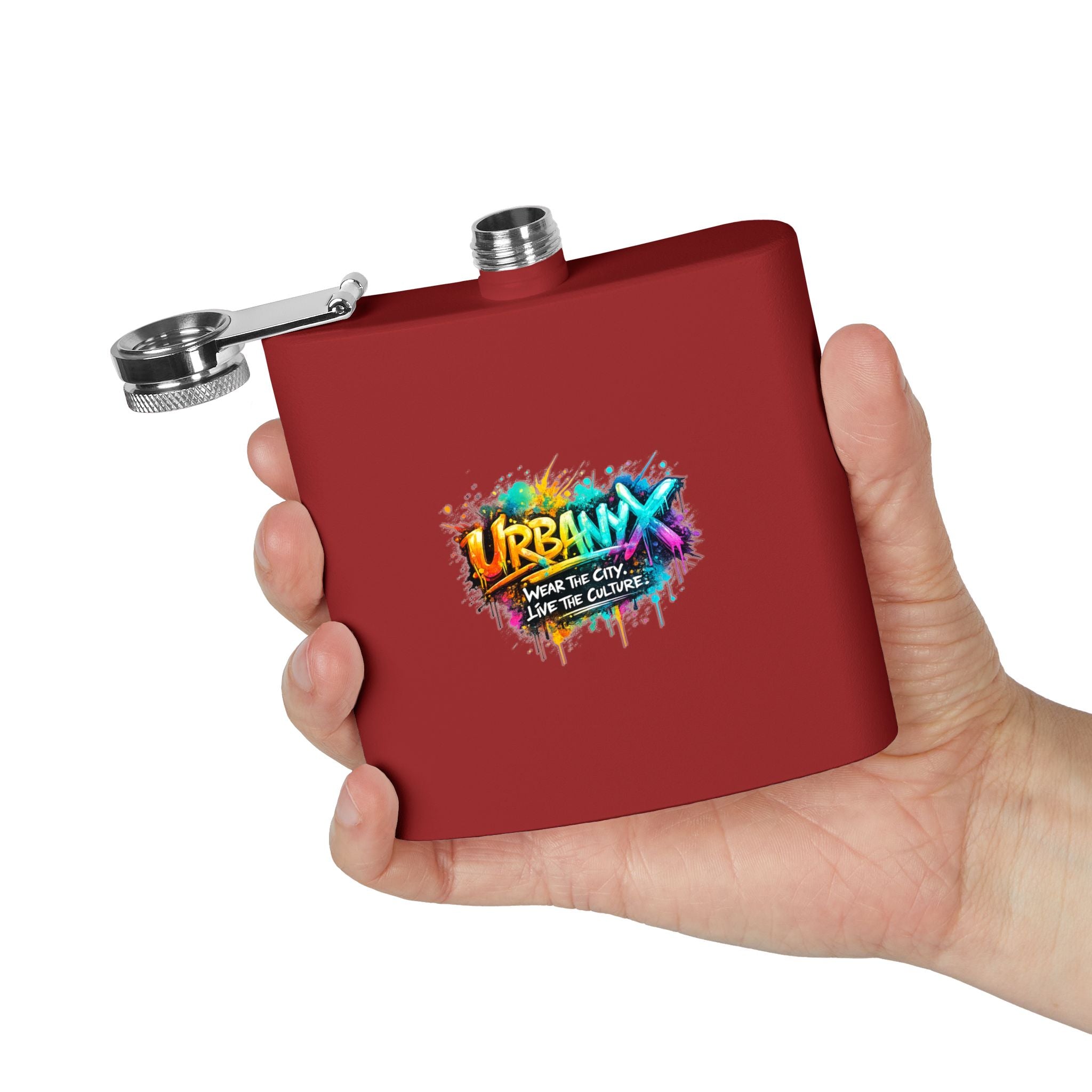 Urbanyx 6oz Stainless Steel Flask — Urban Graffiti "URBANX" Logo (Wear the City, Live the Culture)