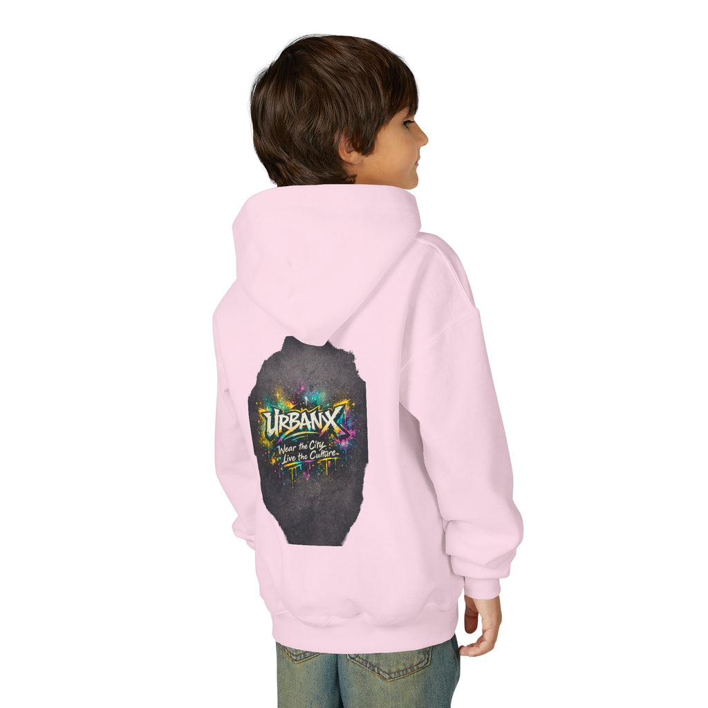 Urbanyx Kids Hoodie — UrbanX Logo Front & Colorful Graffiti Back Youth Sweatshirt