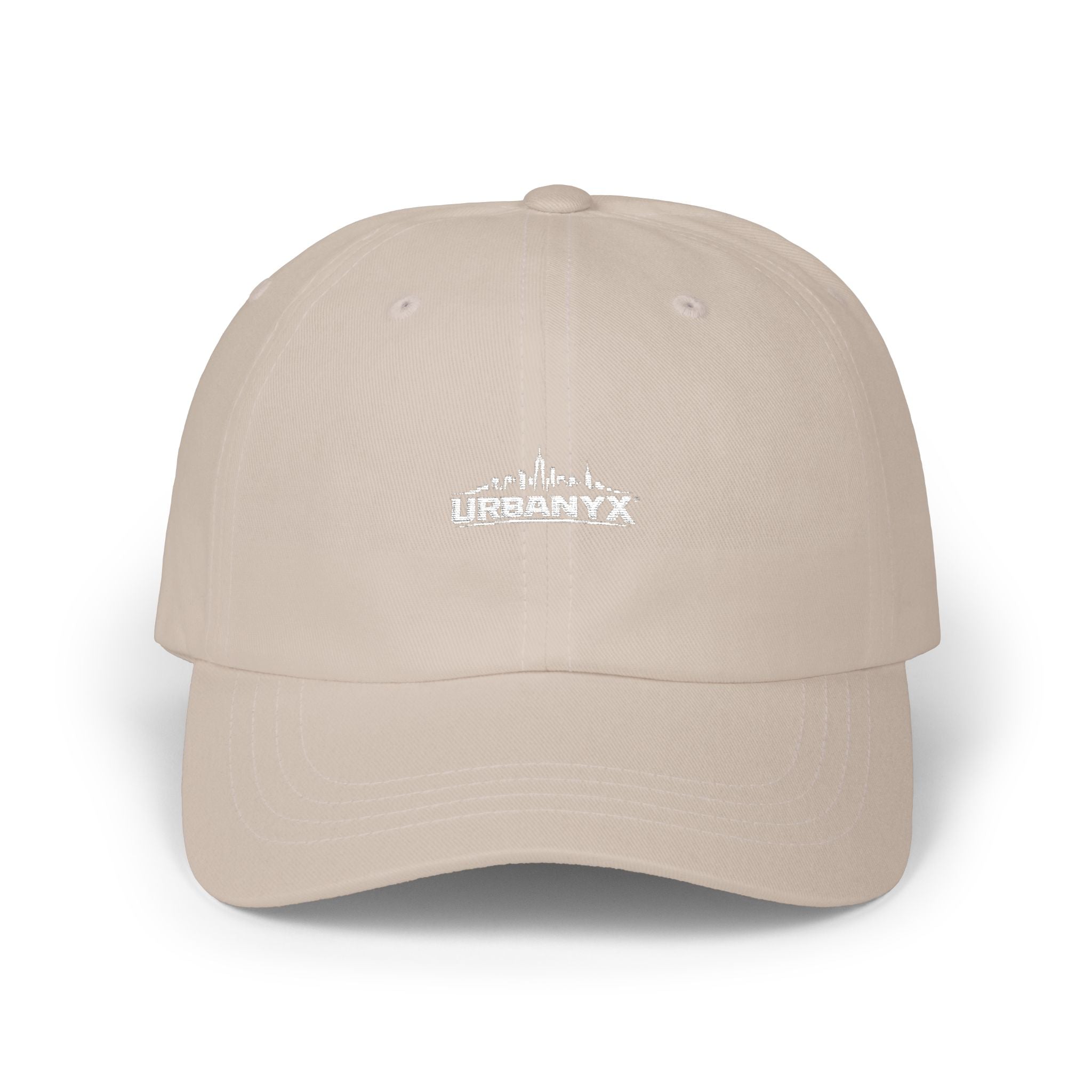 Urbanyx Dad Cap — Minimalist White Skyline Embroidered Hat