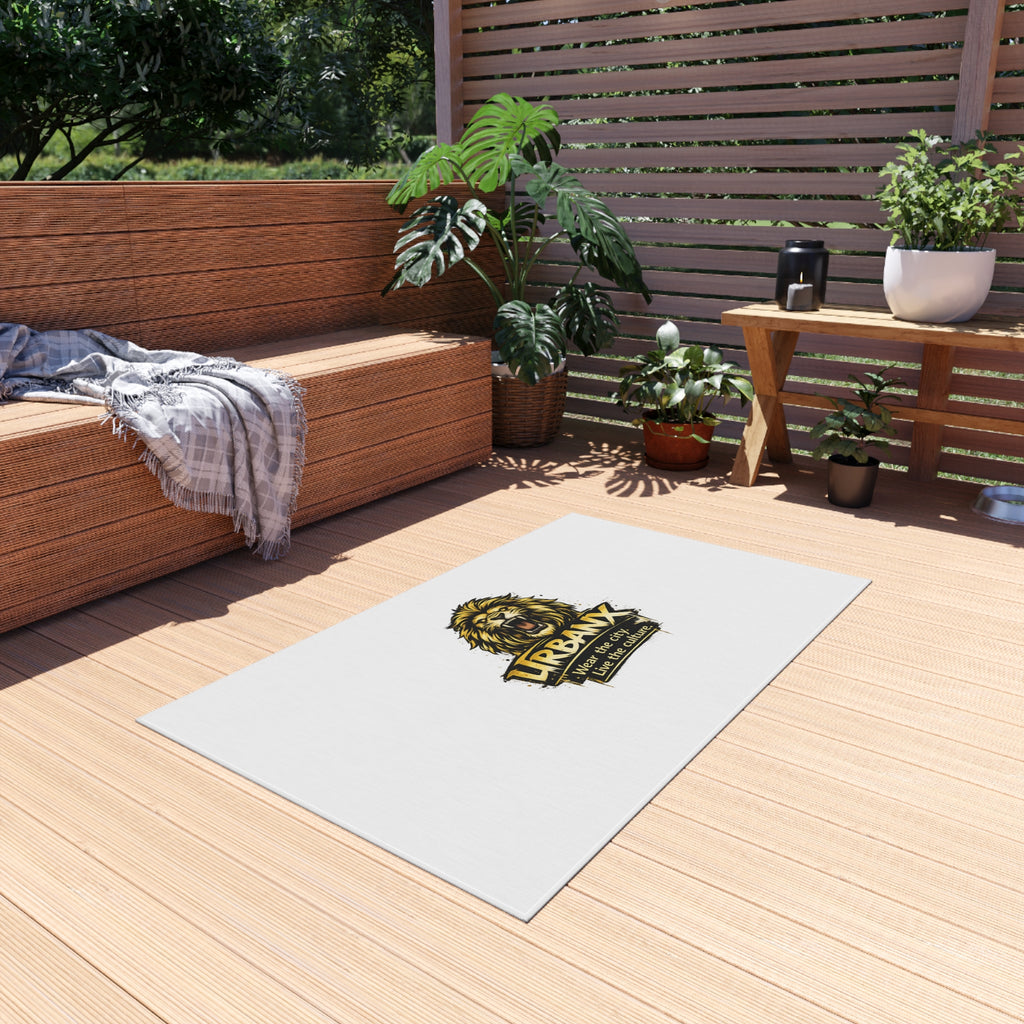 Urbanyx Lion Logo Outdoor Rug — Durable Patio & Doormat with “Wear the city. Live the culture.”