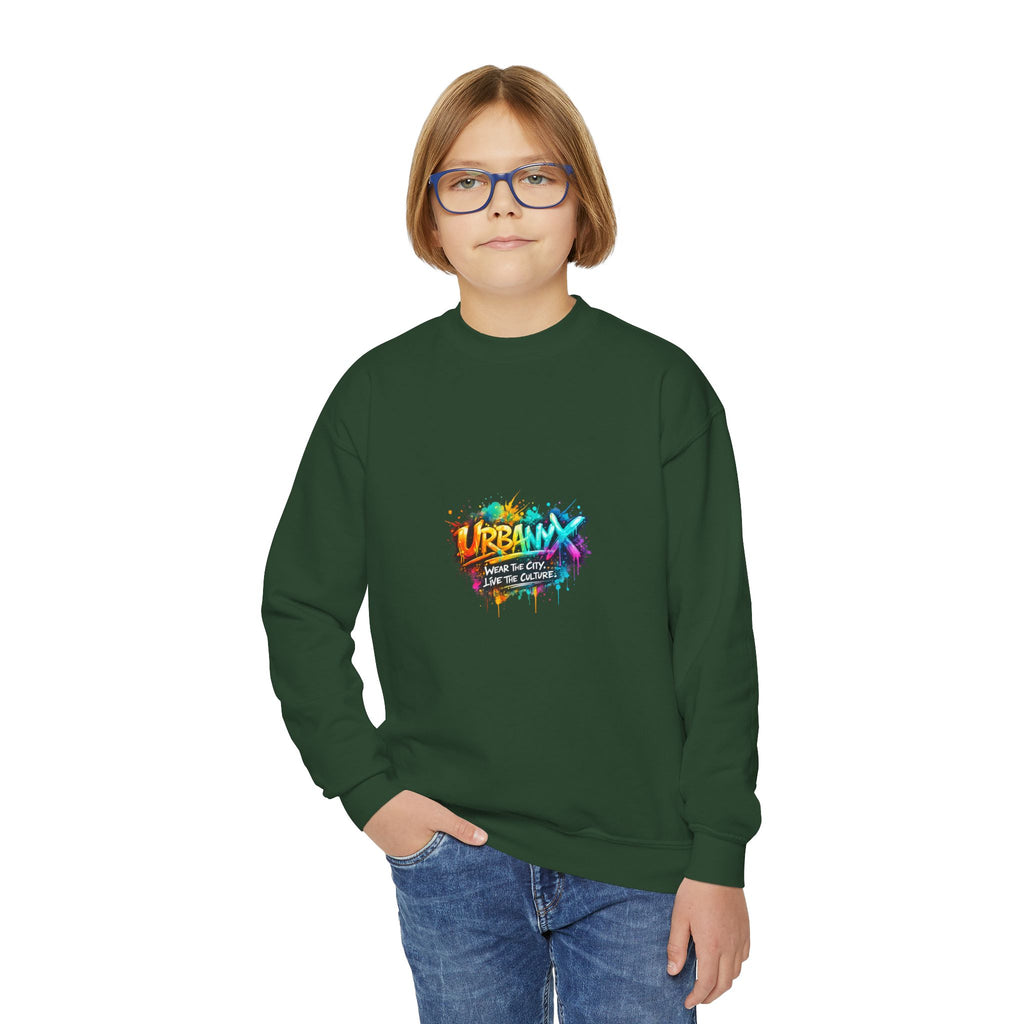 Urbanyx Youth Crewneck Sweatshirt - Colorful Urban Graffiti Logo Crew