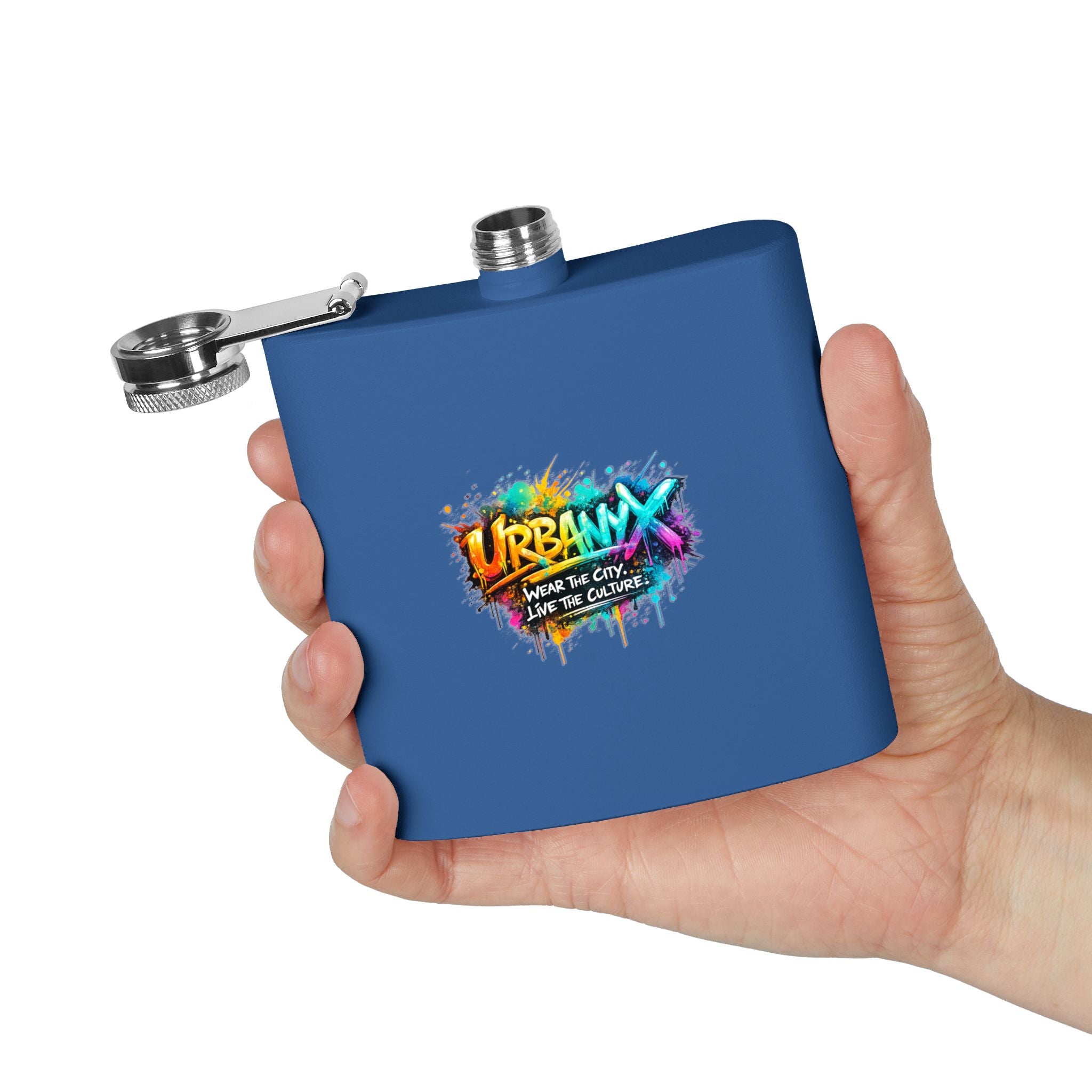 Urbanyx 6oz Stainless Steel Flask — Urban Graffiti "URBANX" Logo (Wear the City, Live the Culture)