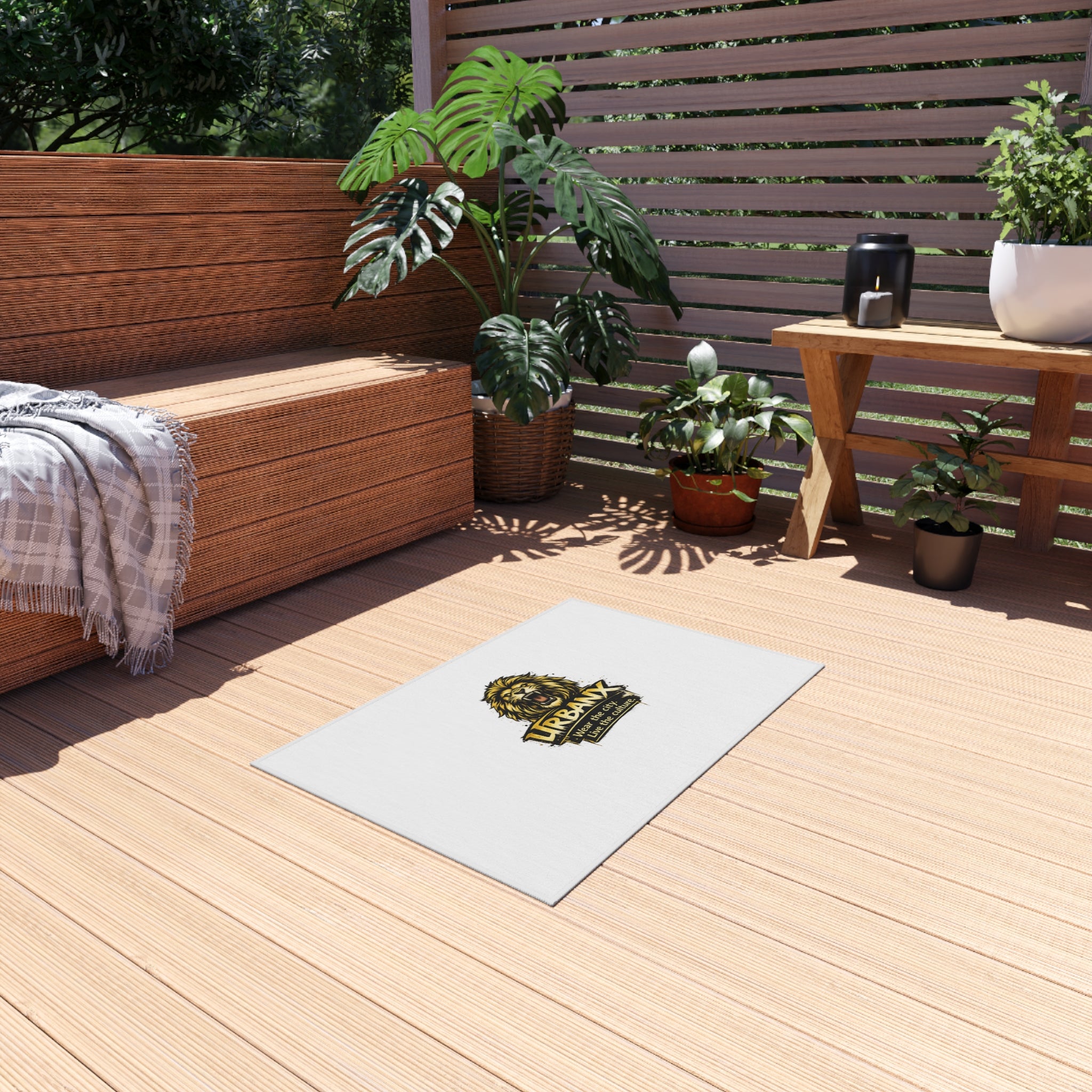 Urbanyx Lion Logo Outdoor Rug — Durable Patio & Doormat with “Wear the city. Live the culture.”