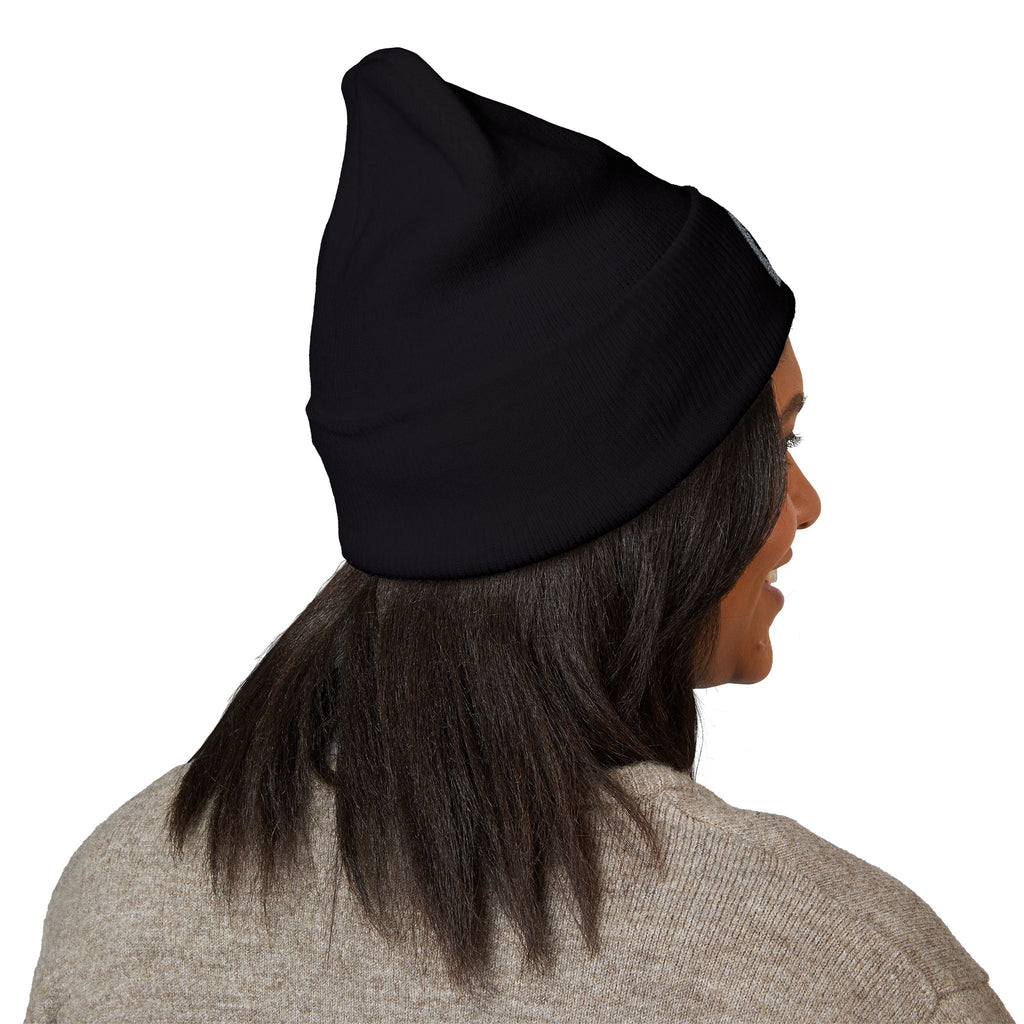 Urbanyx Embroidered Fire Patch Cuffed Beanie — Cozy White Knit Winter Hat