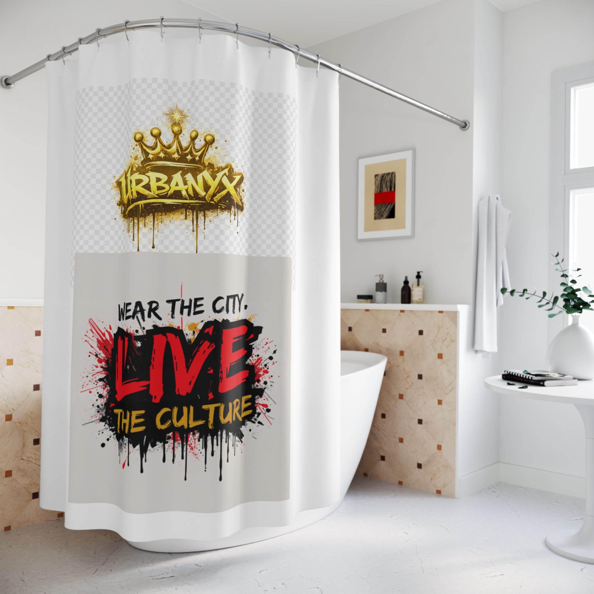 Urban Graffiti Shower Curtain – "Wear the City. Live the Culture" Street Art Bath Decor
