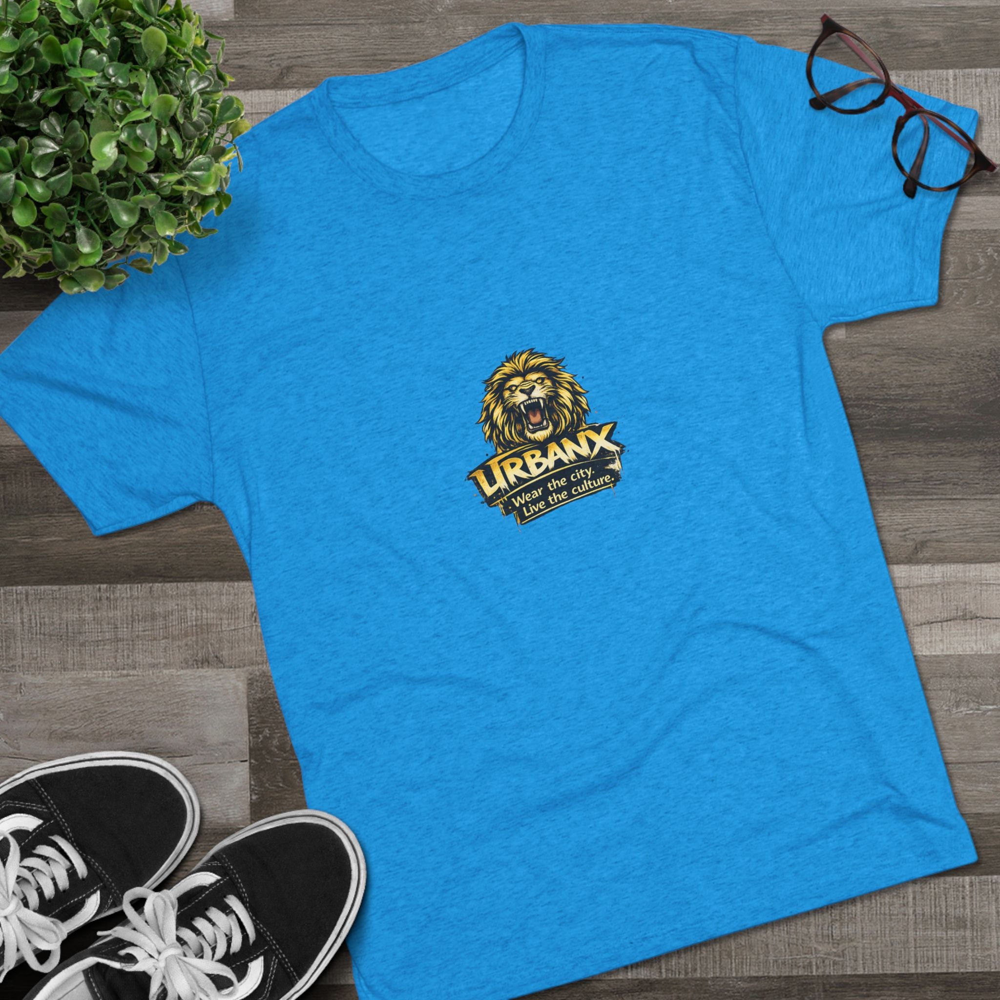 UrbanyX Lion Emblem Tee — "URBANX" Vintage Lion Logo Crew Shirt