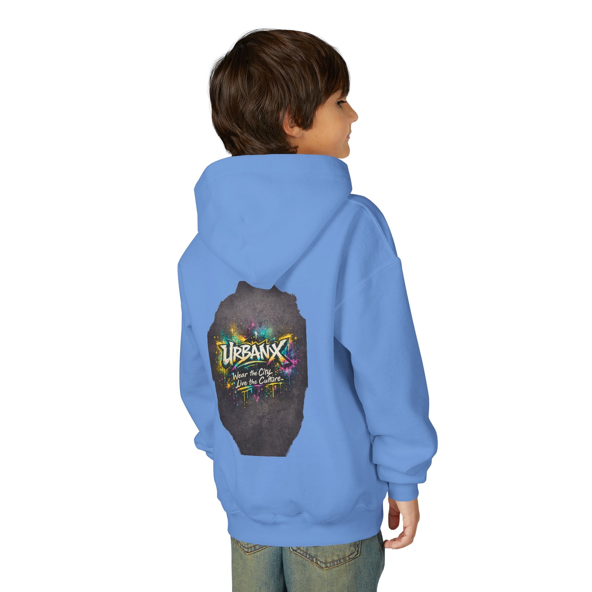Urbanyx Kids Hoodie — UrbanX Logo Front & Colorful Graffiti Back Youth Sweatshirt
