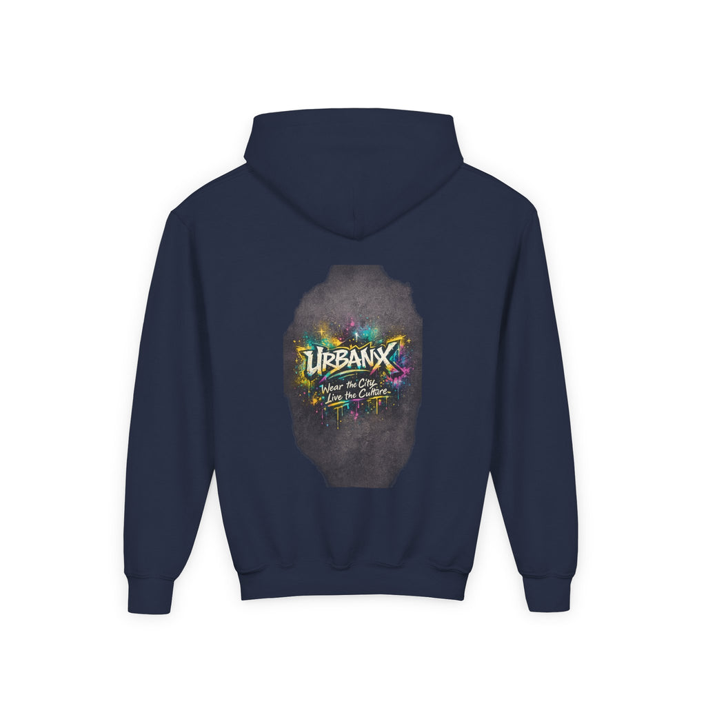 Urbanyx Kids Hoodie — UrbanX Logo Front & Colorful Graffiti Back Youth Sweatshirt