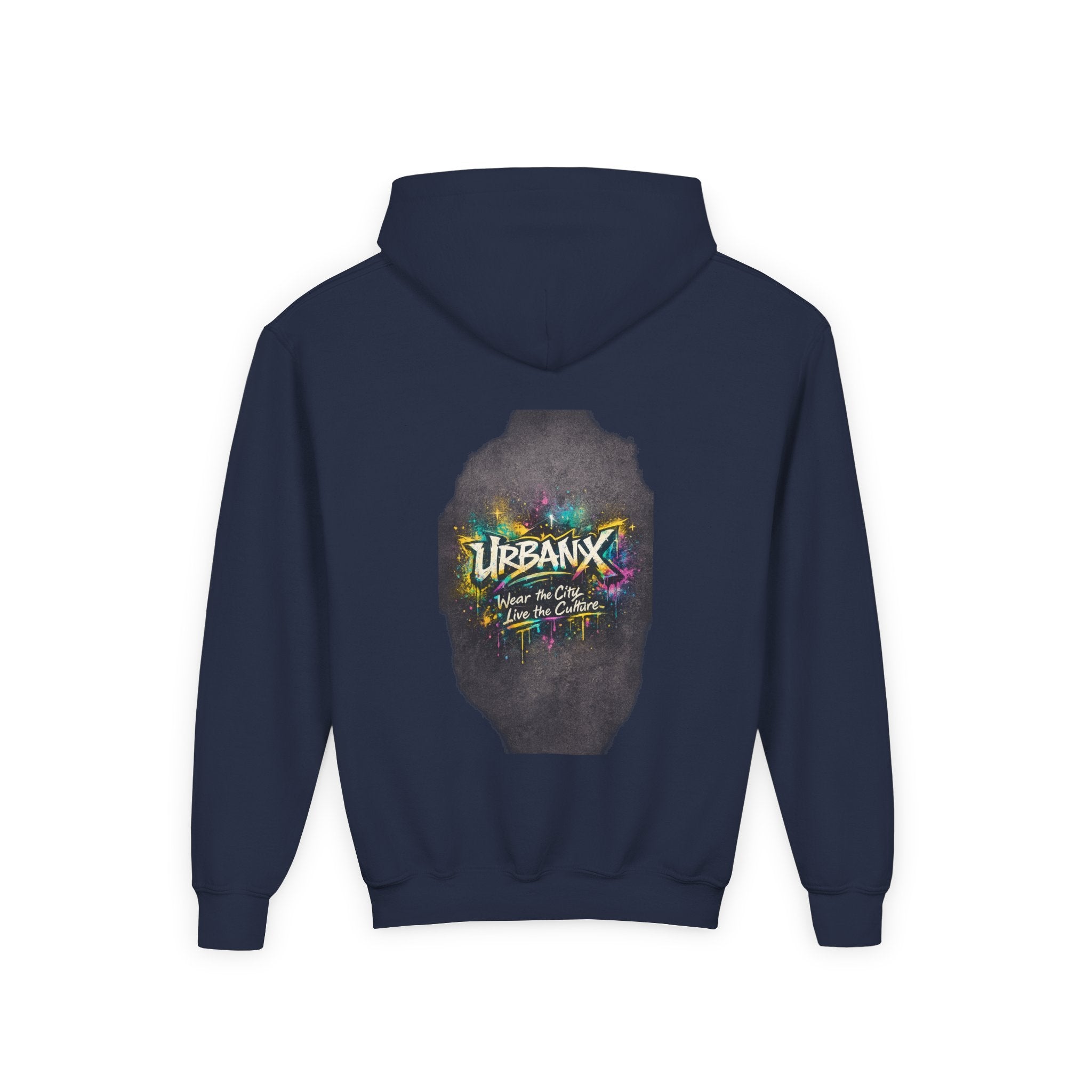 Urbanyx Kids Hoodie — UrbanX Logo Front & Colorful Graffiti Back Youth Sweatshirt