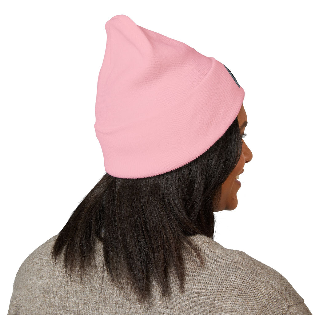 Urbanyx Embroidered Fire Patch Cuffed Beanie — Cozy White Knit Winter Hat