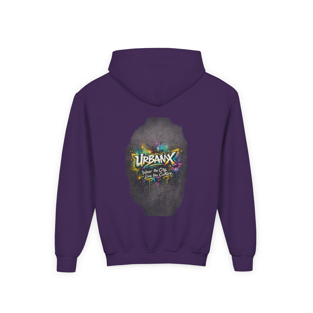 Urbanyx Kids Hoodie — UrbanX Logo Front & Colorful Graffiti Back Youth Sweatshirt