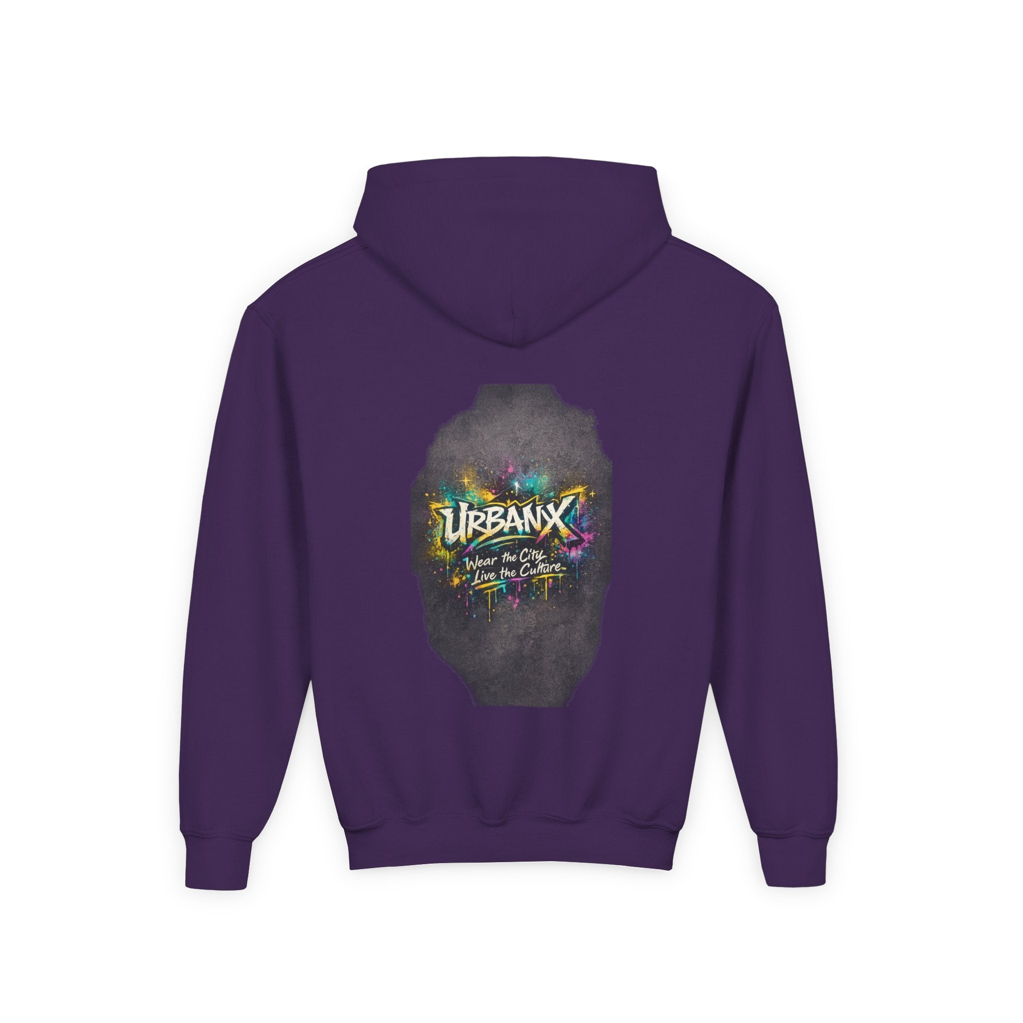 Urbanyx Kids Hoodie — UrbanX Logo Front & Colorful Graffiti Back Youth Sweatshirt