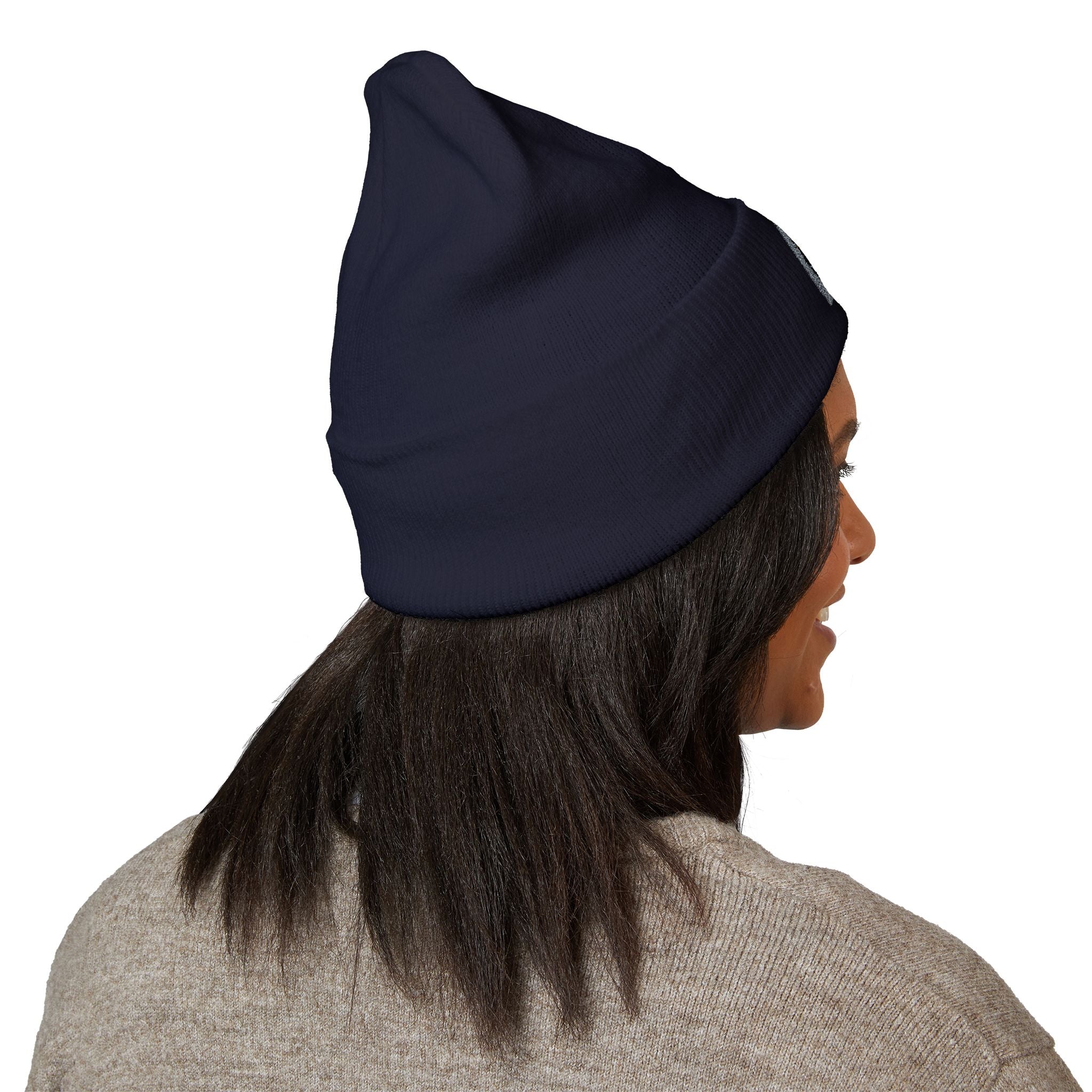 Urbanyx Embroidered Fire Patch Cuffed Beanie — Cozy White Knit Winter Hat