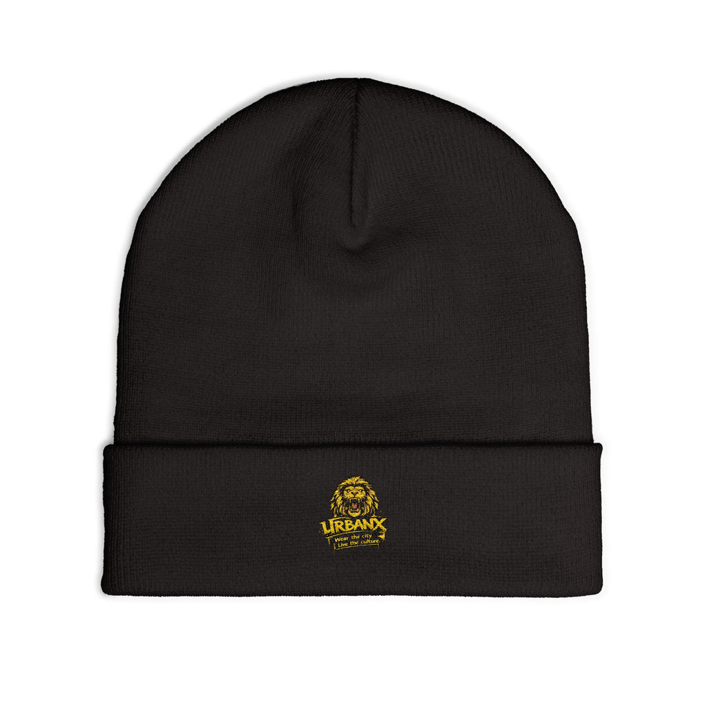 Urbanyx Embroidered Lion Crest Knit Beanie — Urban Vintage Logo Winter Hat
