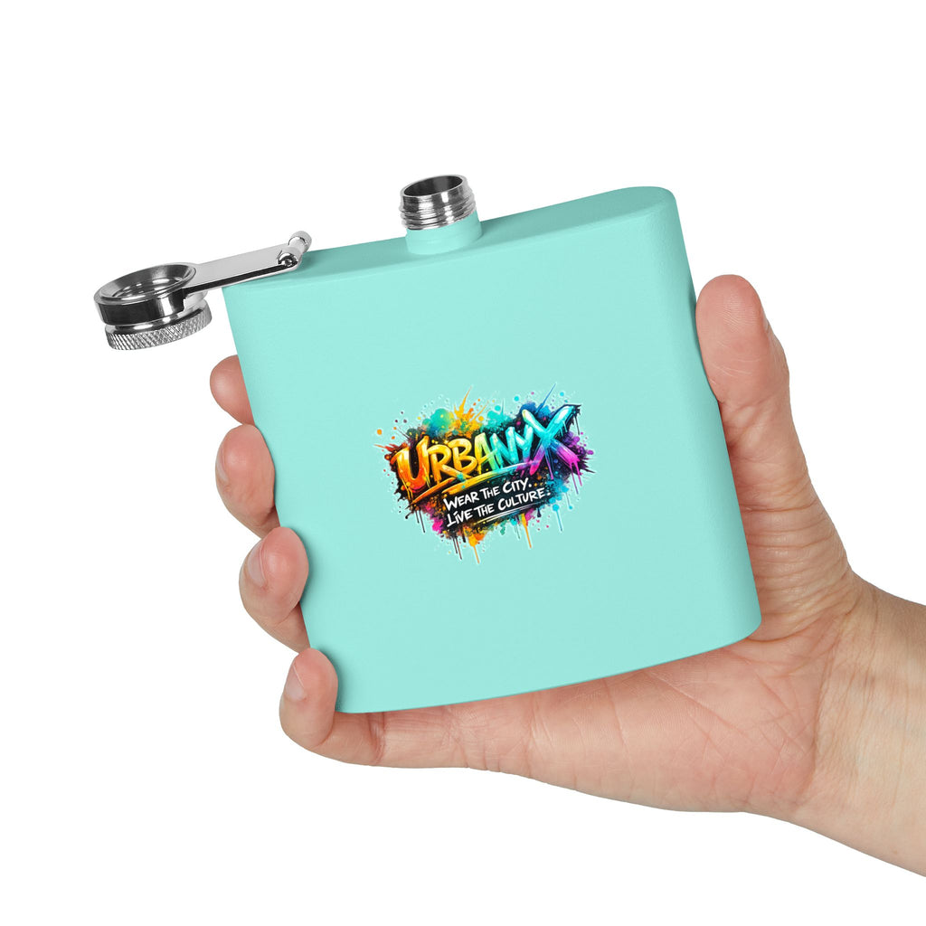Urbanyx 6oz Stainless Steel Flask — Urban Graffiti "URBANX" Logo (Wear the City, Live the Culture)