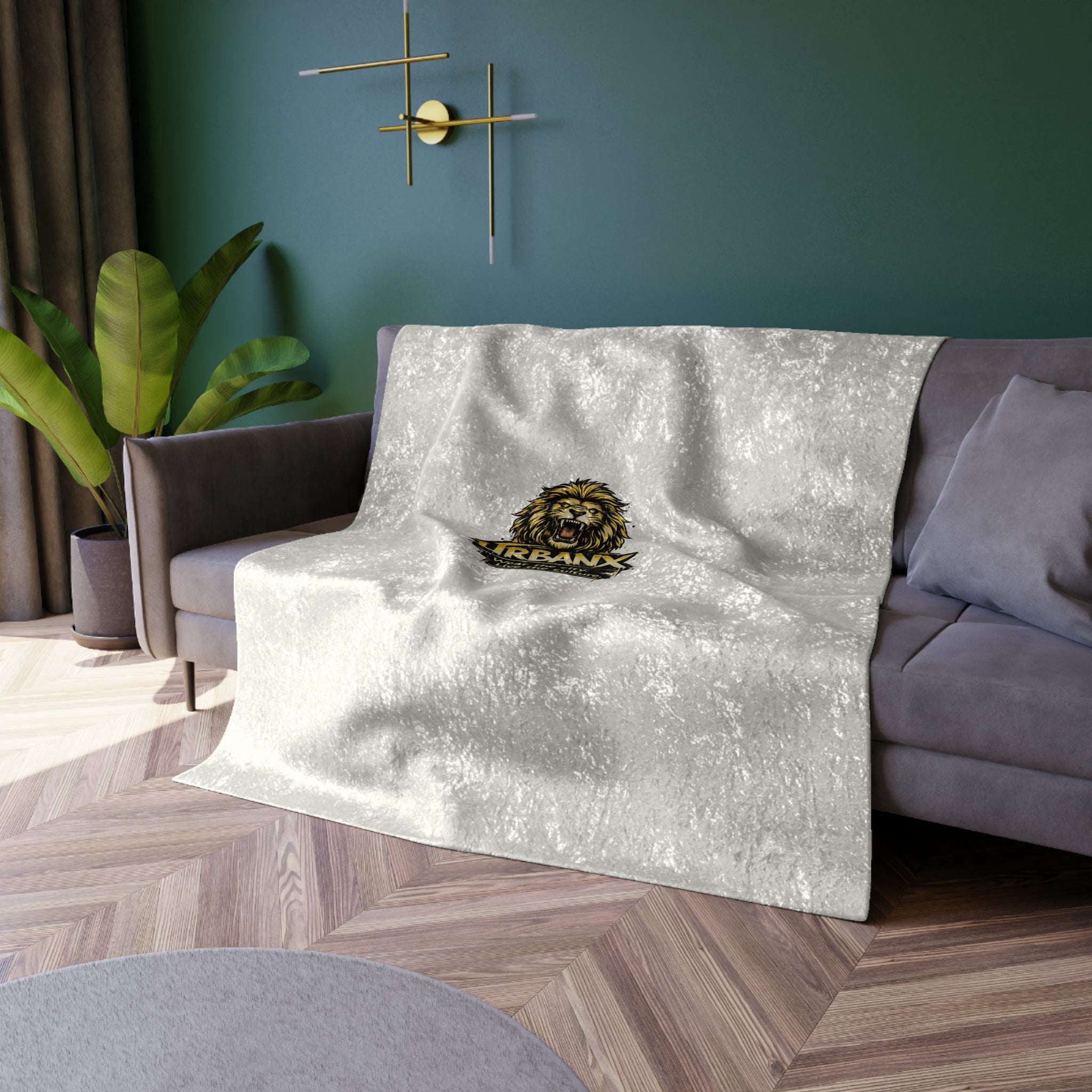 Urbanyx Crushed Velvet Blanket with UrbanX Lion Logo — Luxe Soft Throw for Living Room, Dorm & Gift