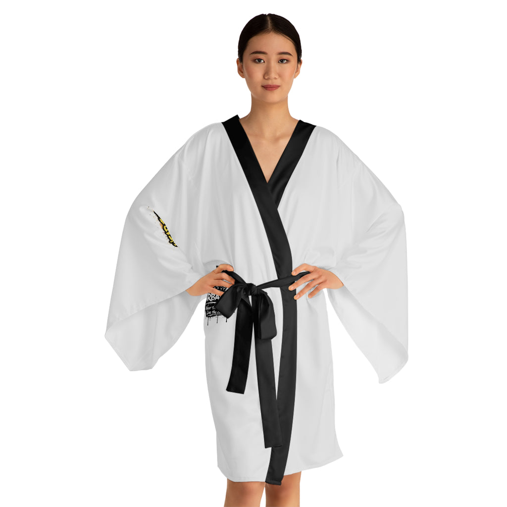 Urbanyx White Kimono Robe with Black Trim — Lightweight Long Sleeve Lounge Robe