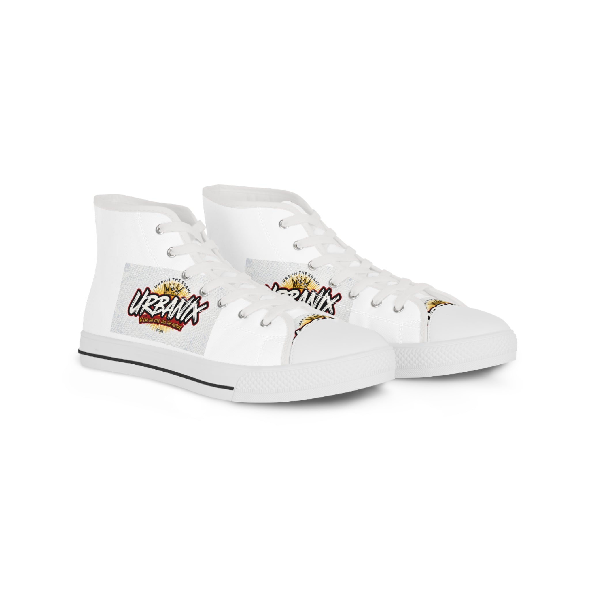 Urbany High Top Sneakers — Urbanix Graffiti Logo White Canvas