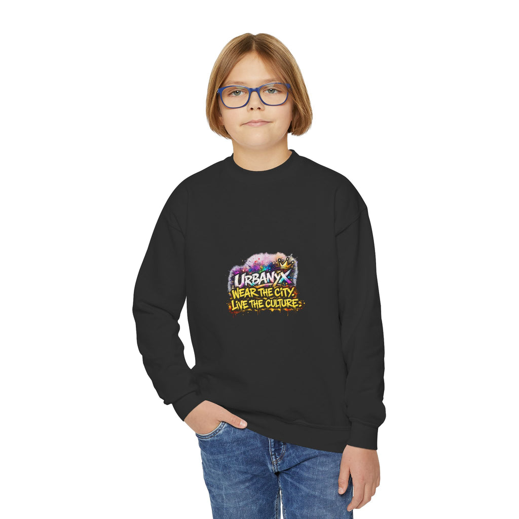 Urbanyx Youth Crewneck Sweatshirt — 'Urban Vibes' Colorful Graffiti Logo