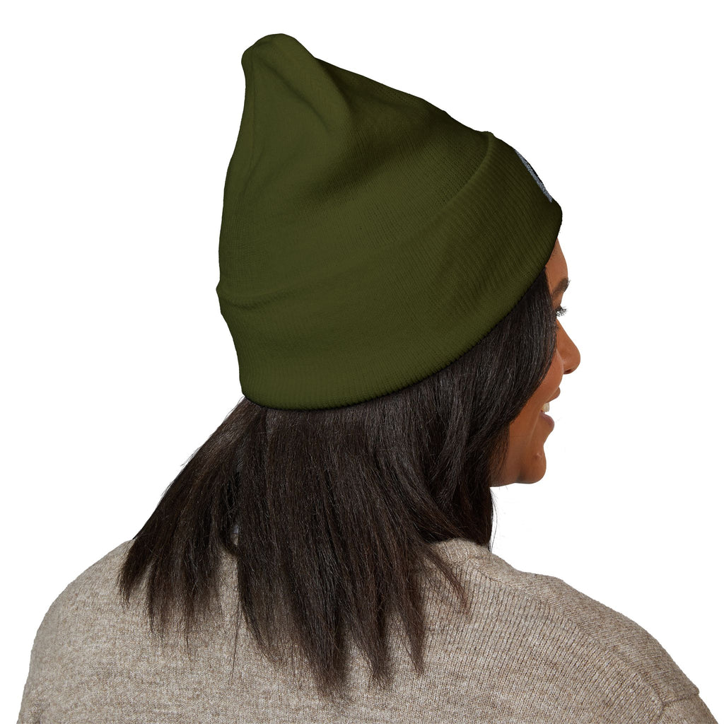 Urbanyx Embroidered Fire Patch Cuffed Beanie — Cozy White Knit Winter Hat