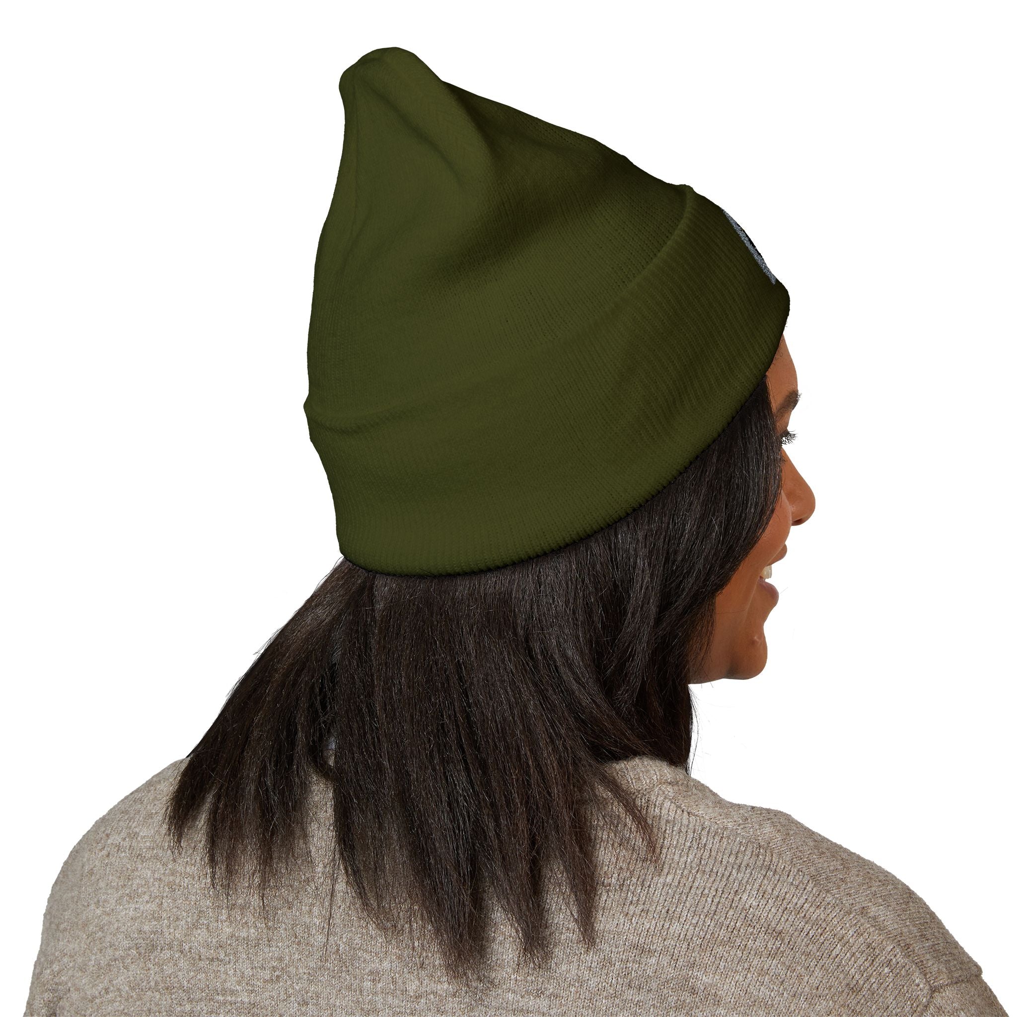 Urbanyx Embroidered Fire Patch Cuffed Beanie — Cozy White Knit Winter Hat