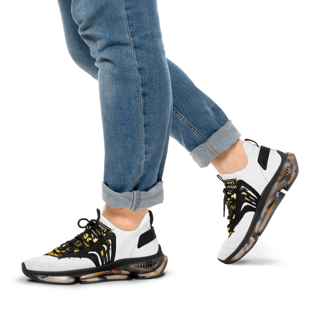 Men's White Mesh Sneakers — Bold Lion Face Athletic Shoes