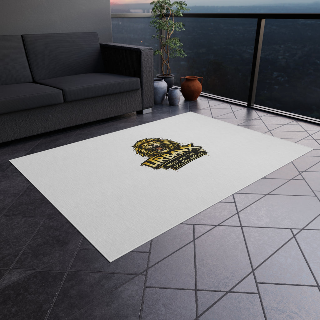 Urbanyx Lion Logo Outdoor Rug — Durable Patio & Doormat with “Wear the city. Live the culture.”
