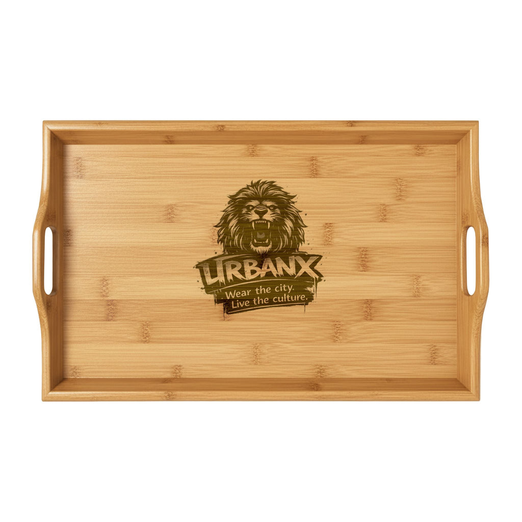 Urbanyx Engraved Bamboo Serving Tray — Personalized Lion Logo Breakfast & Bar Tray