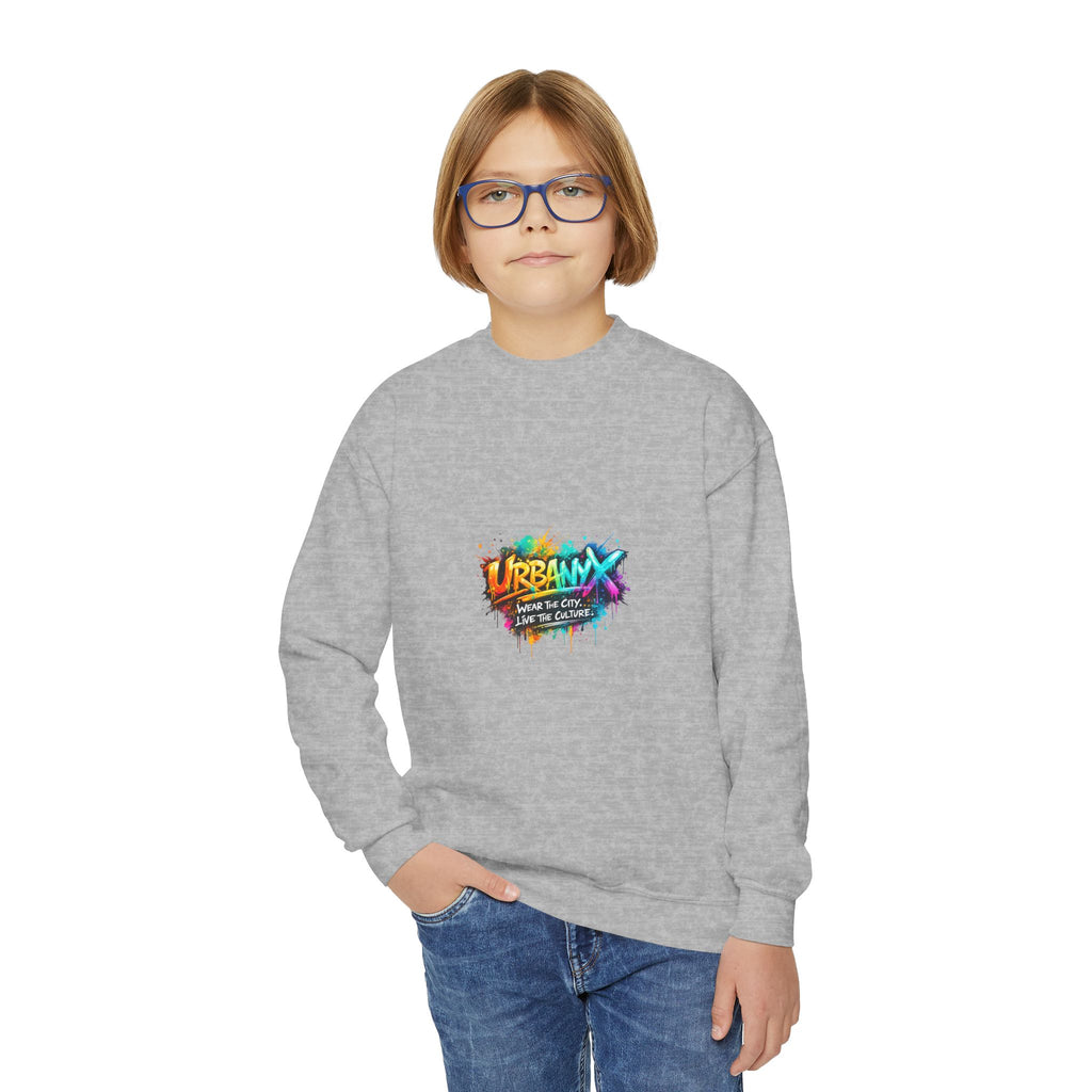 Urbanyx Youth Crewneck Sweatshirt - Colorful Urban Graffiti Logo Crew