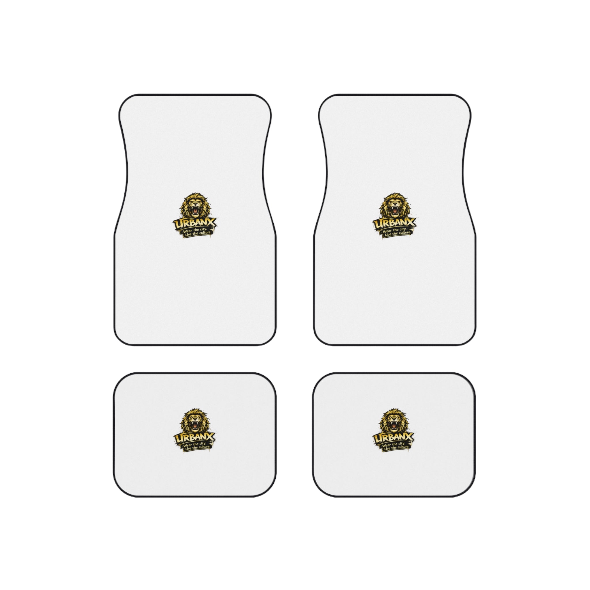 Urbanyx Custom Logo Car Mats (Set of 4) — White Floor Mats with UrbanX Lion Emblem