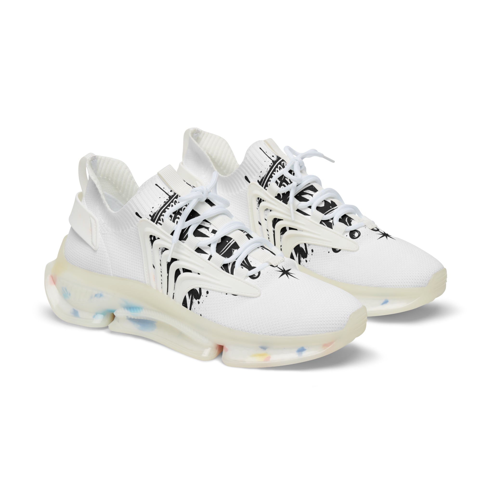 Men's White Mesh Sneakers with Black Star Graphic — Lightweight Athletic Shoes Urbanyx wear the city , we the culture