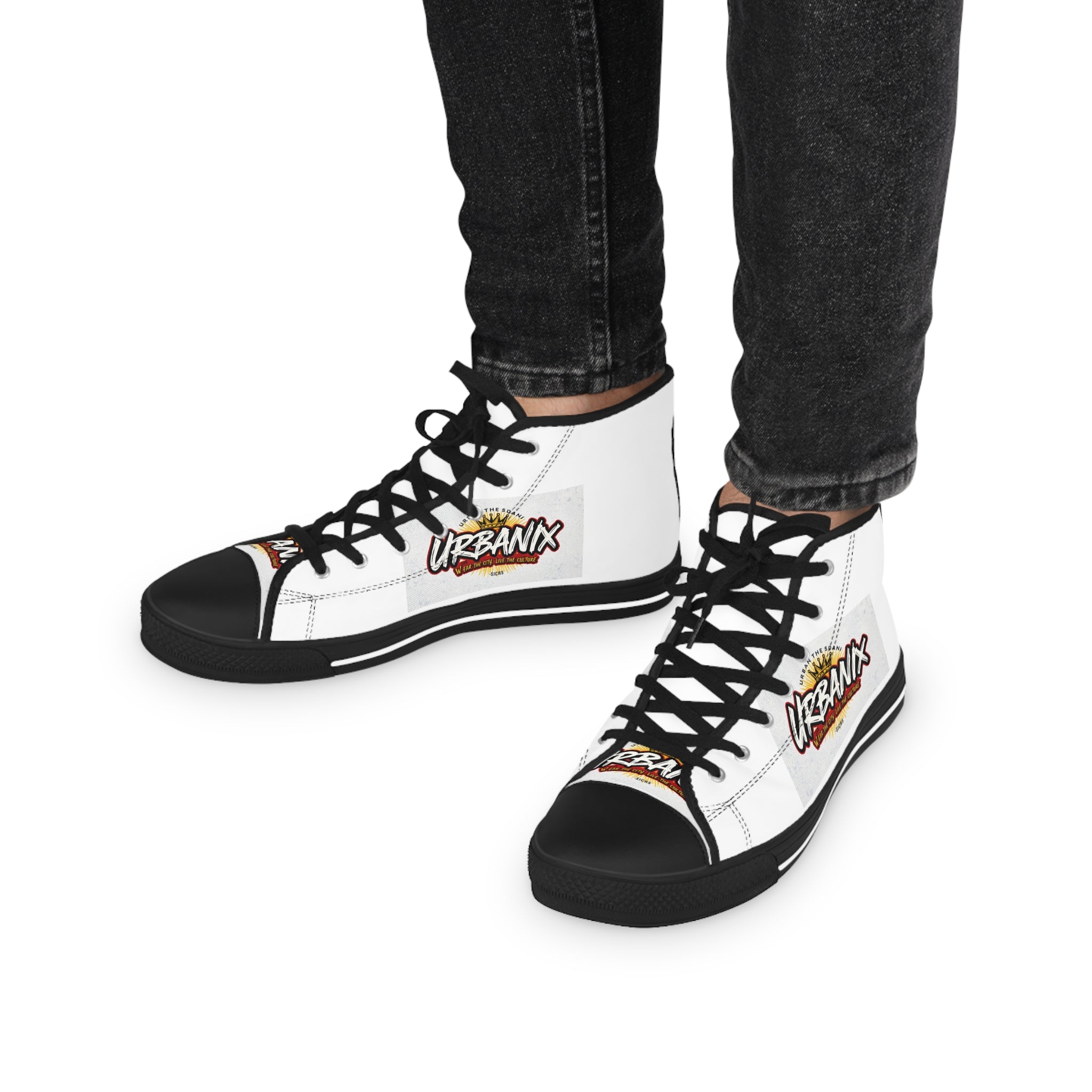 Urbany High Top Sneakers — Urbanix Graffiti Logo White Canvas