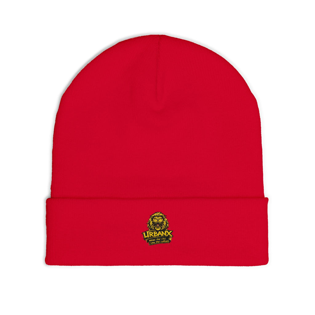Urbanyx Embroidered Lion Crest Knit Beanie — Urban Vintage Logo Winter Hat