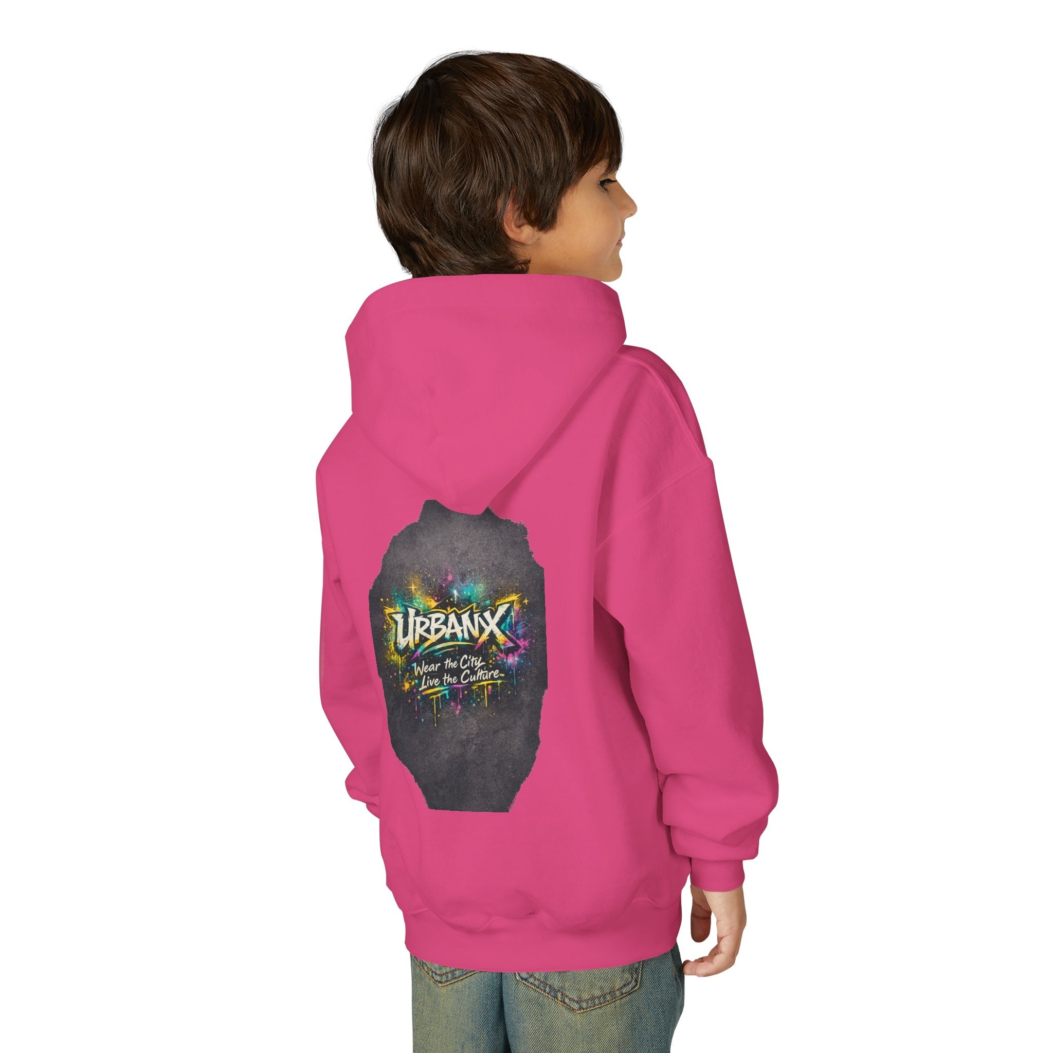 Urbanyx Kids Hoodie — UrbanX Logo Front & Colorful Graffiti Back Youth Sweatshirt