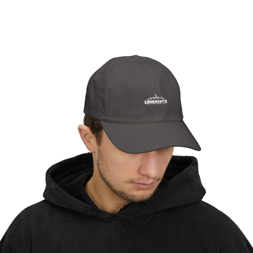 Urbanyx Dad Cap — Minimalist White Skyline Embroidered Hat