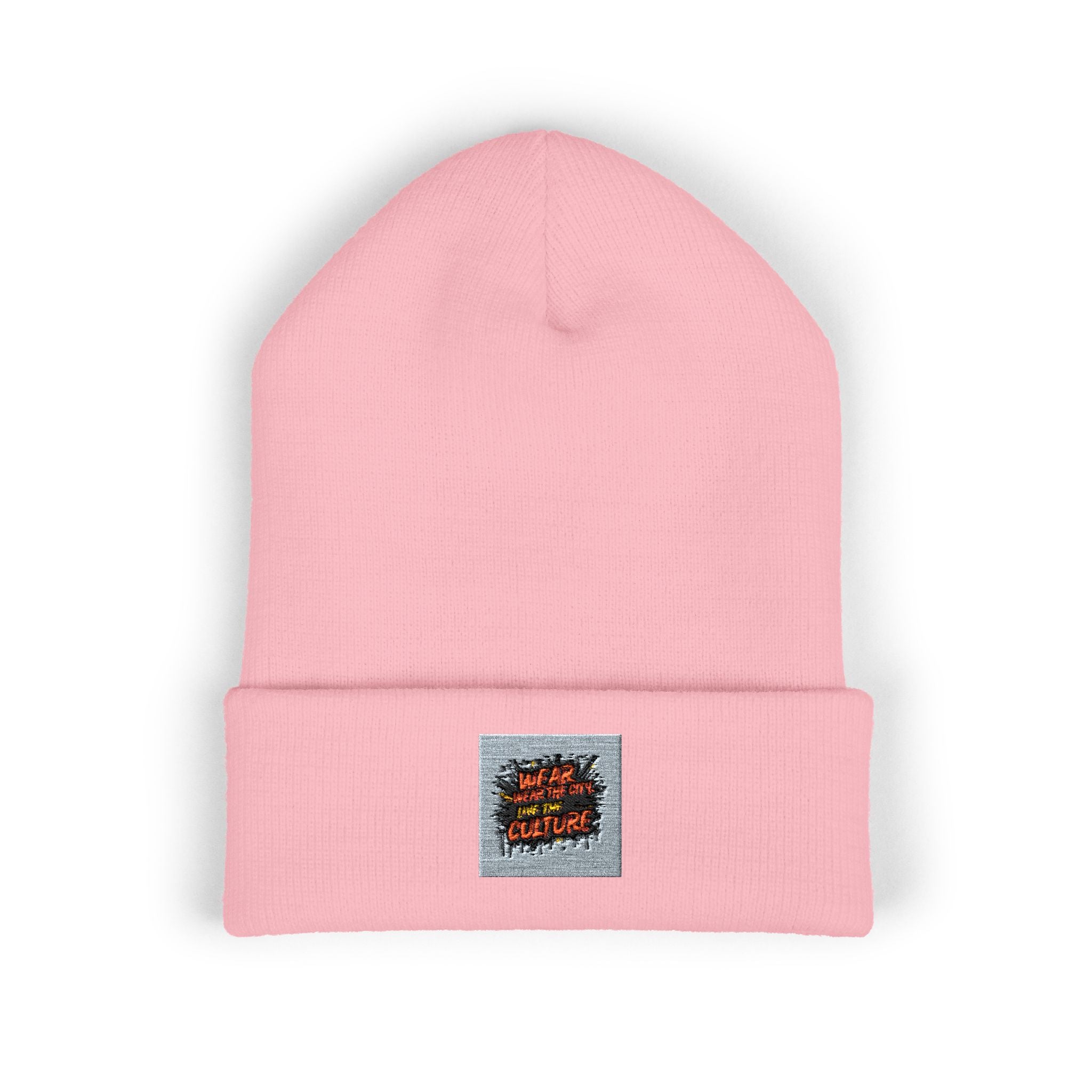 Urbanyx Embroidered Fire Patch Cuffed Beanie — Cozy White Knit Winter Hat