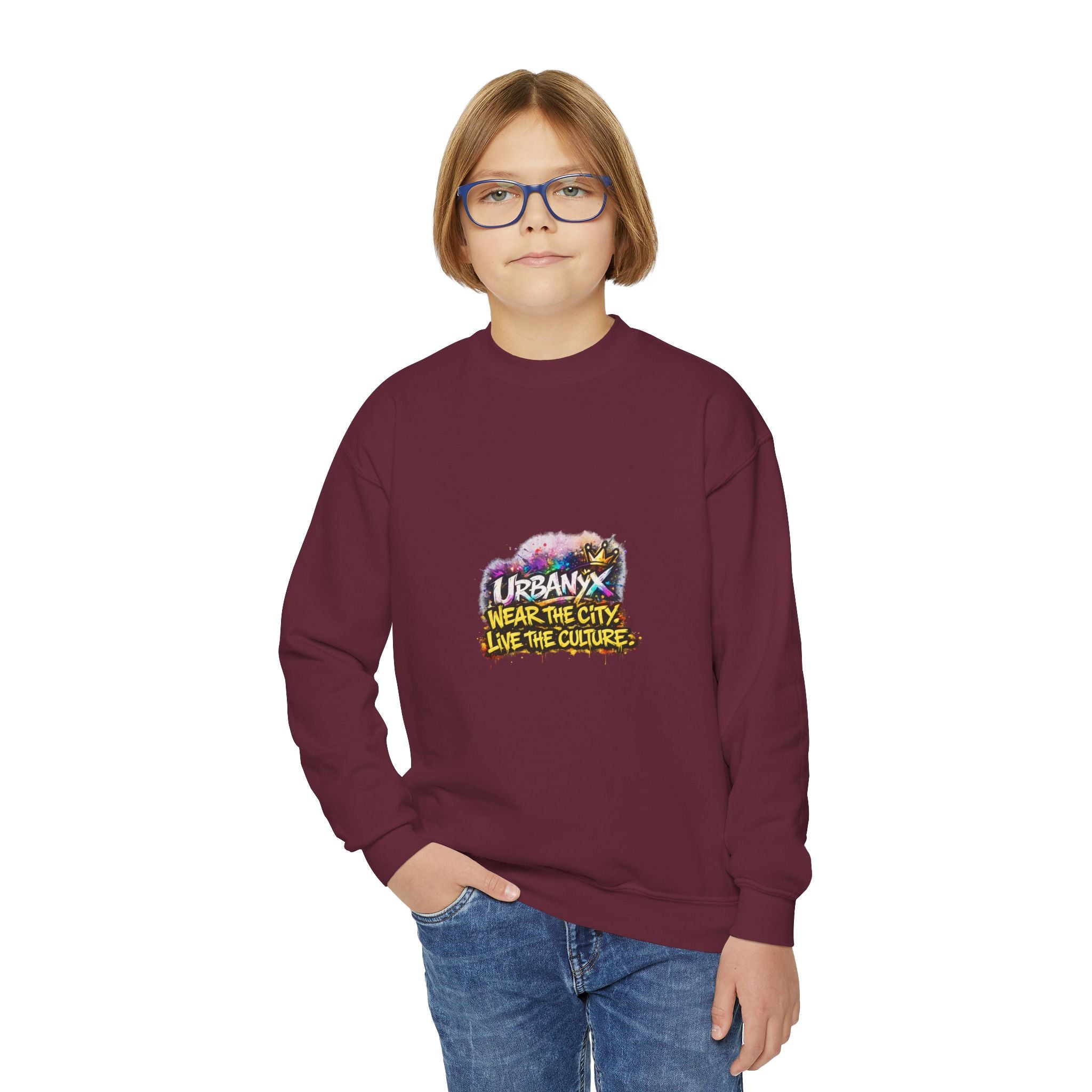 Urbanyx Youth Crewneck Sweatshirt — 'Urban Vibes' Colorful Graffiti Logo