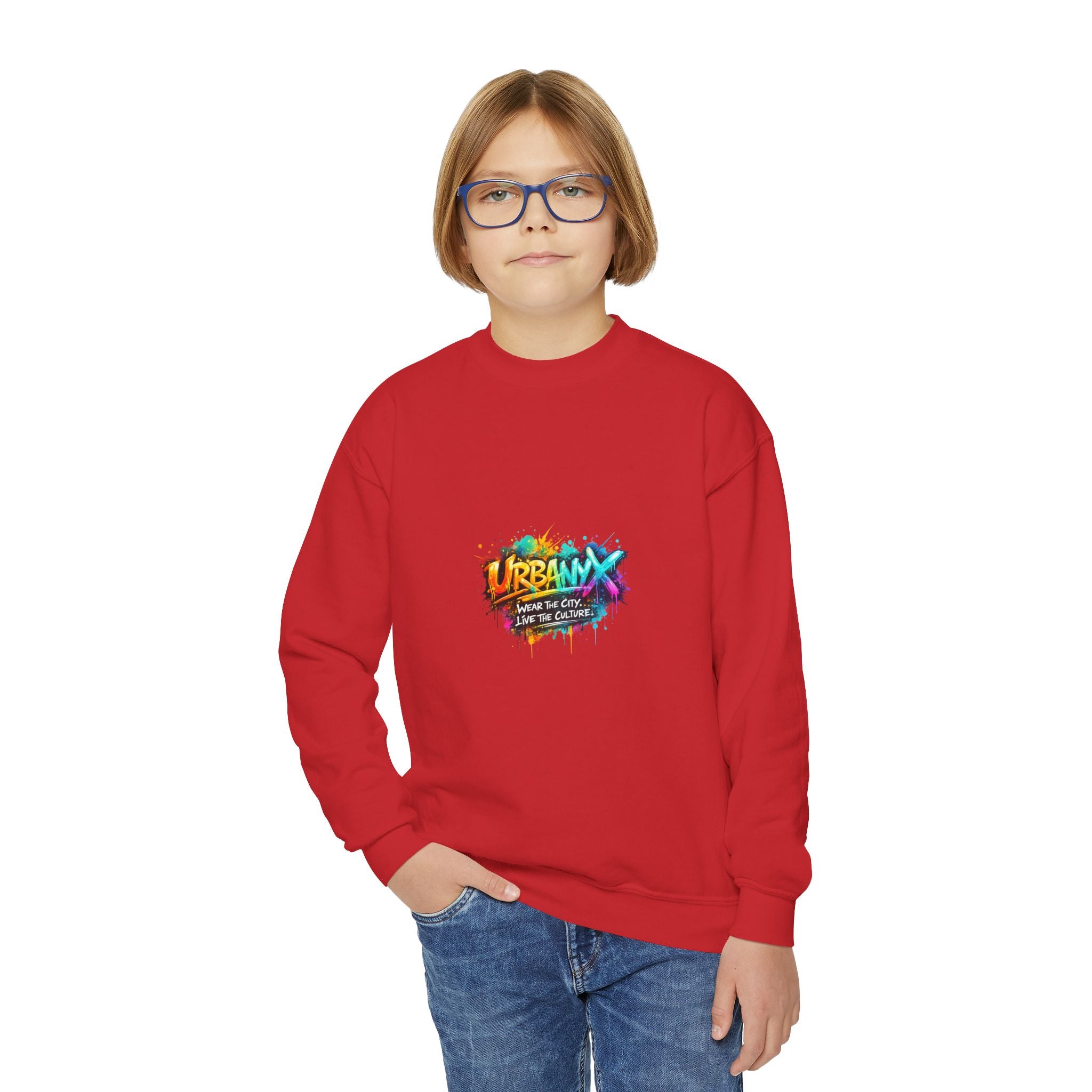 Urbanyx Youth Crewneck Sweatshirt - Colorful Urban Graffiti Logo Crew