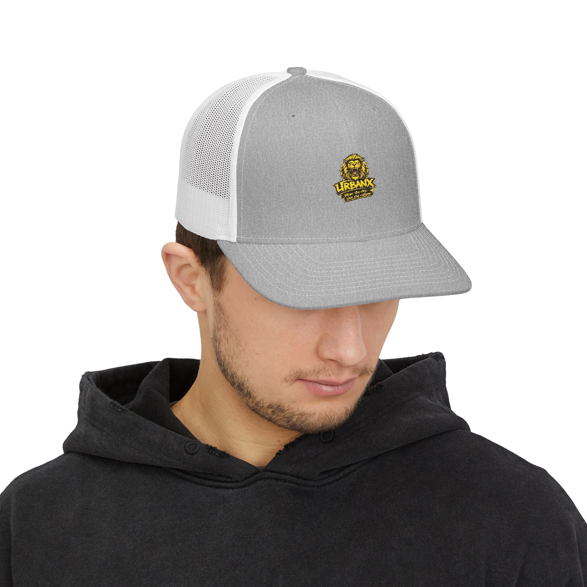 Embroidered Lion Logo Trucker Hat — Snapback Mesh Cap