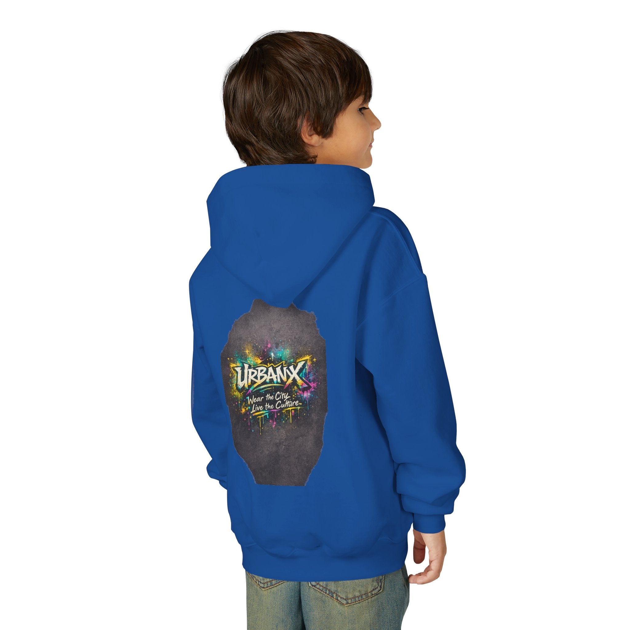 Urbanyx Kids Hoodie — UrbanX Logo Front & Colorful Graffiti Back Youth Sweatshirt
