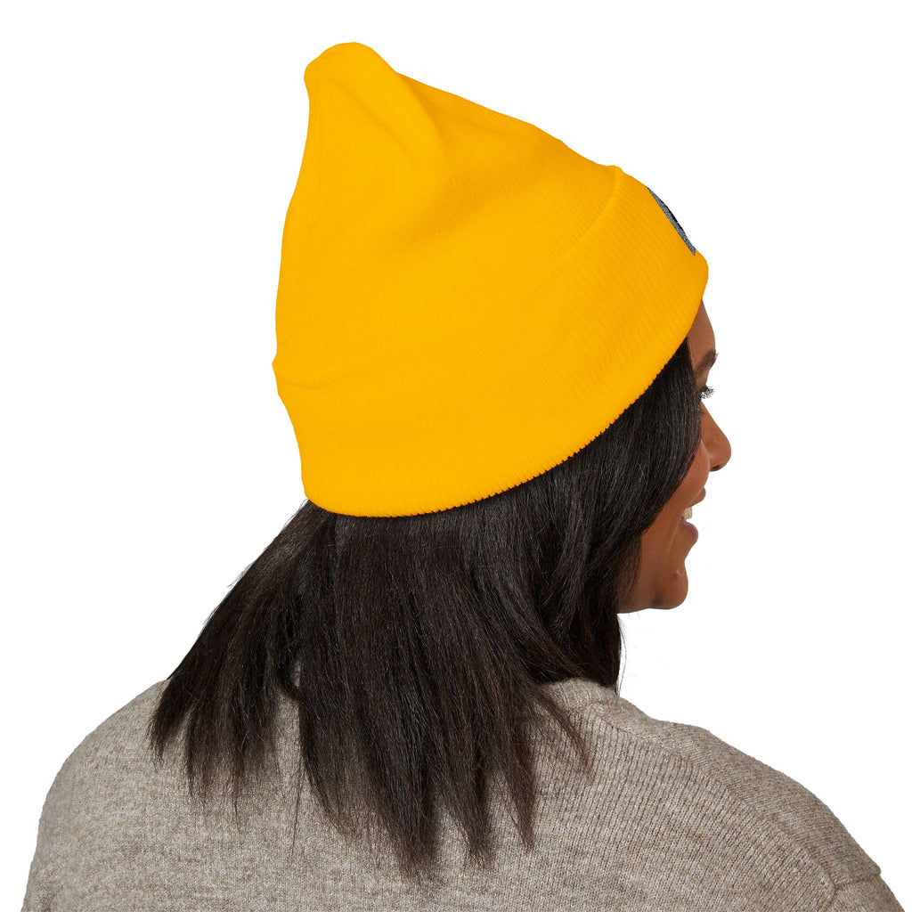 Urbanyx Embroidered Fire Patch Cuffed Beanie — Cozy White Knit Winter Hat