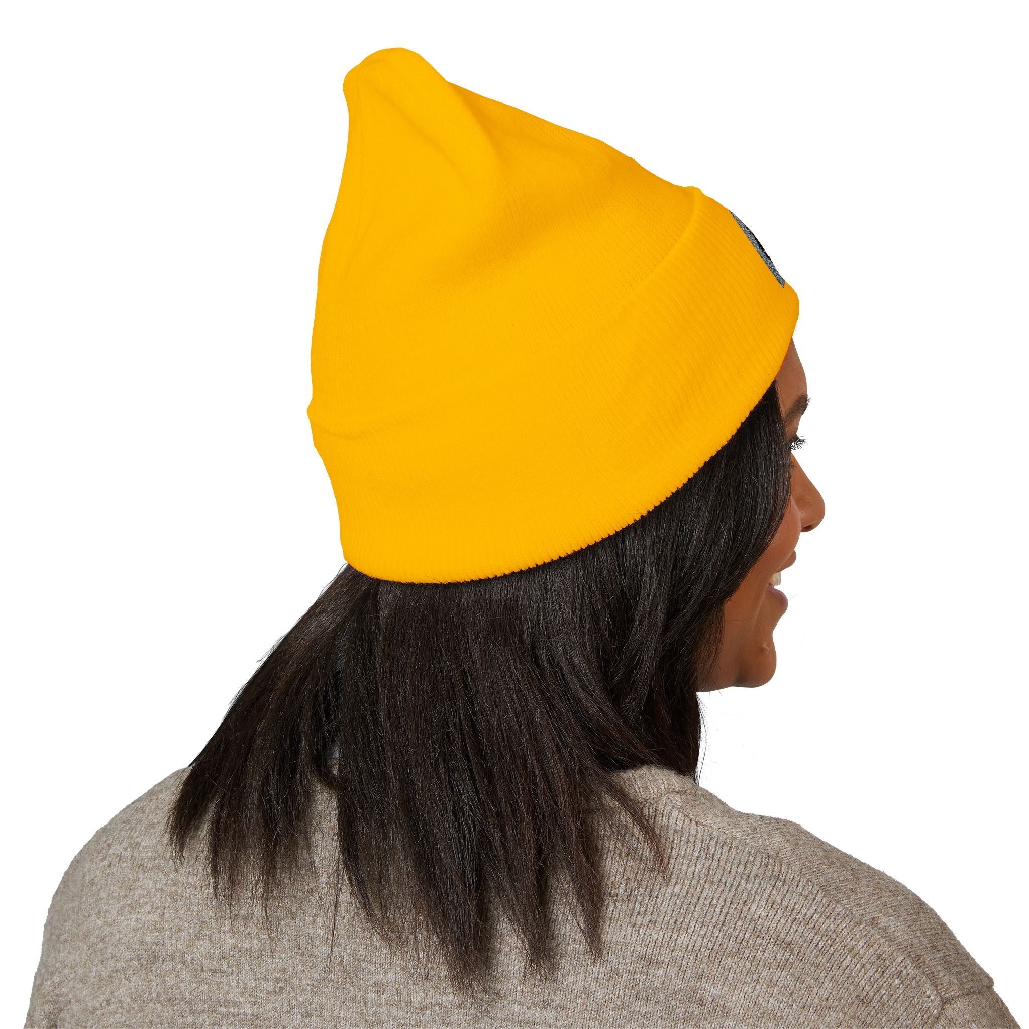 Urbanyx Embroidered Fire Patch Cuffed Beanie — Cozy White Knit Winter Hat