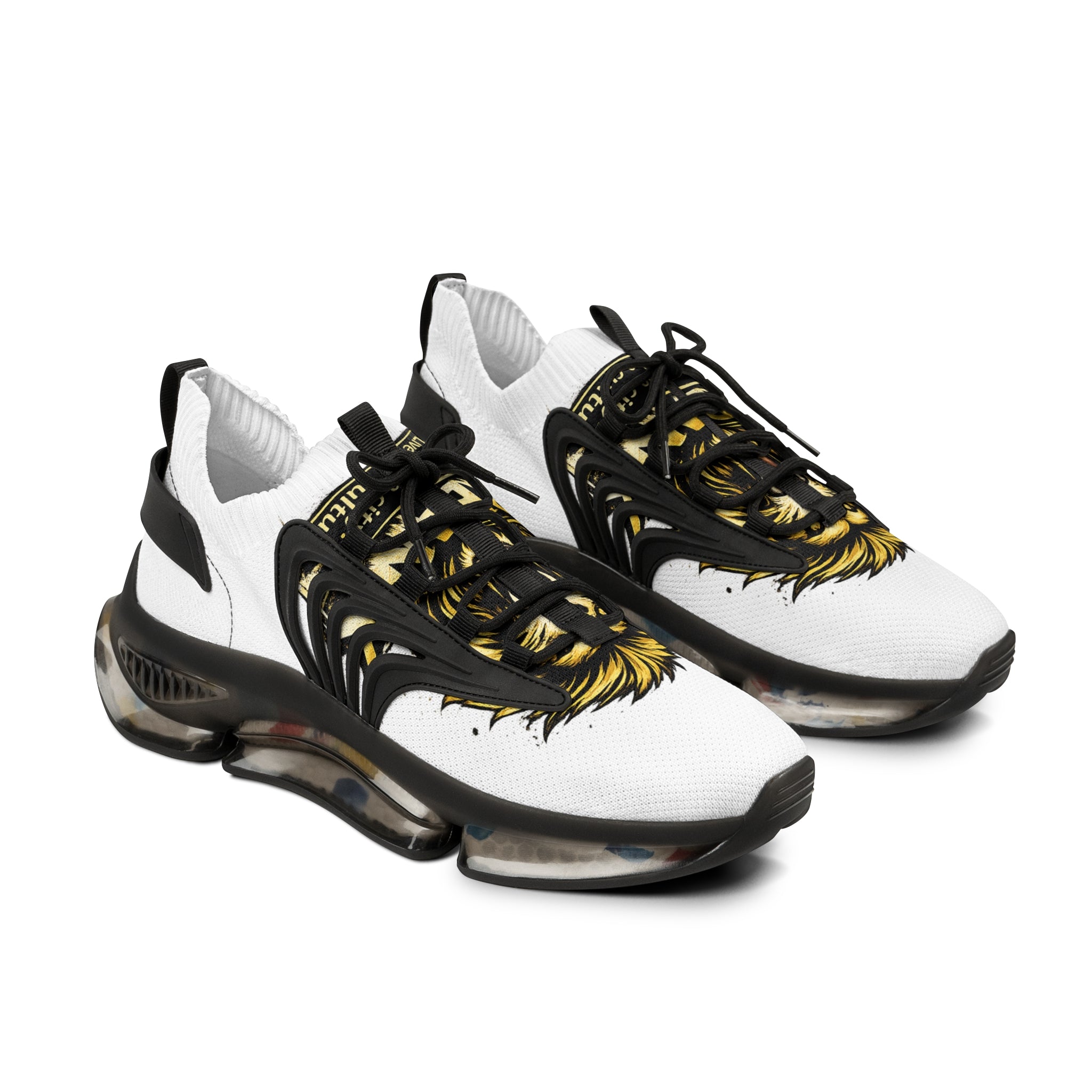 Men's White Mesh Sneakers — Bold Lion Face Athletic Shoes