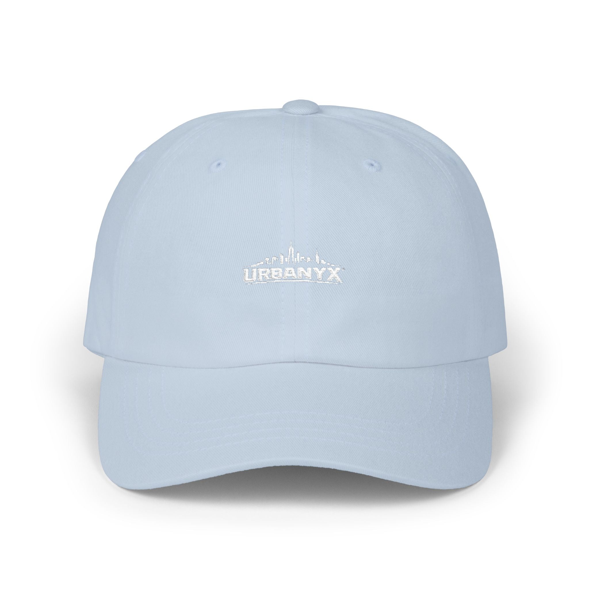 Urbanyx Dad Cap — Minimalist White Skyline Embroidered Hat